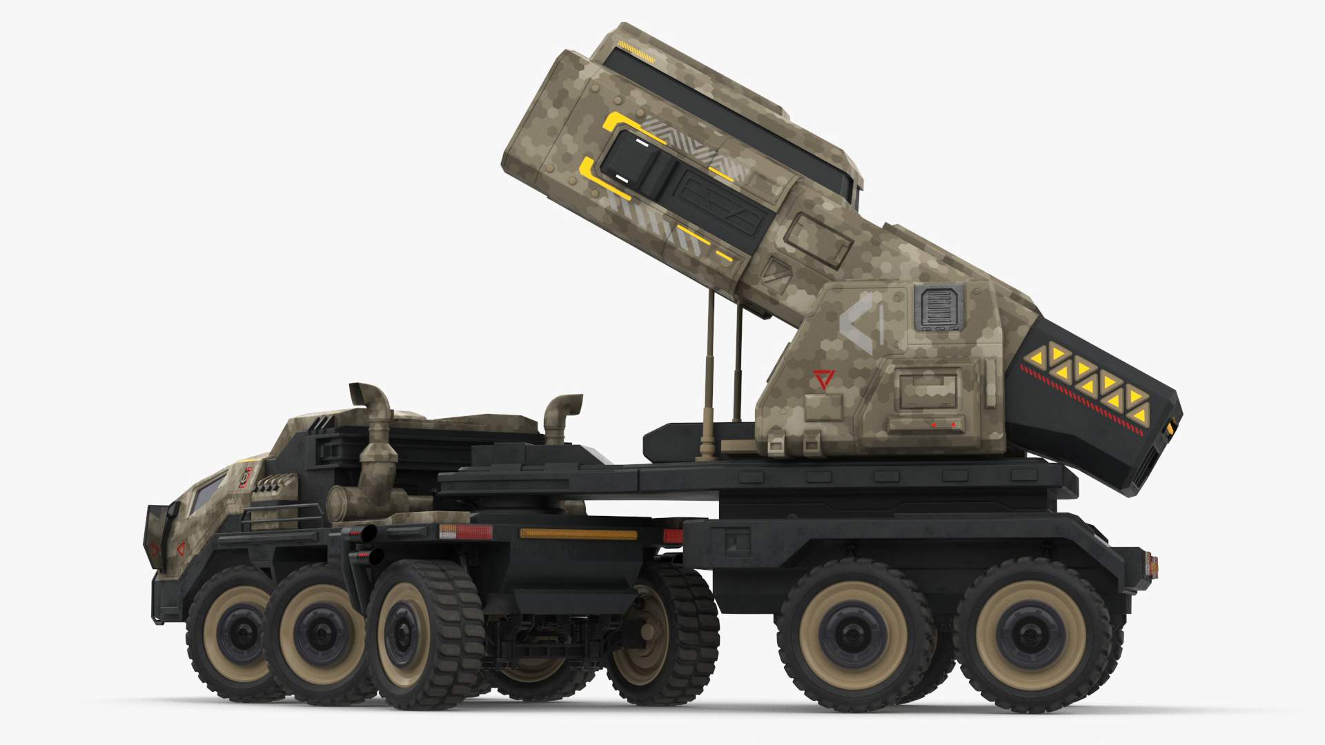 Futuristic Military Rocket Launcher Truck Rigged for Cinema 4D 3D