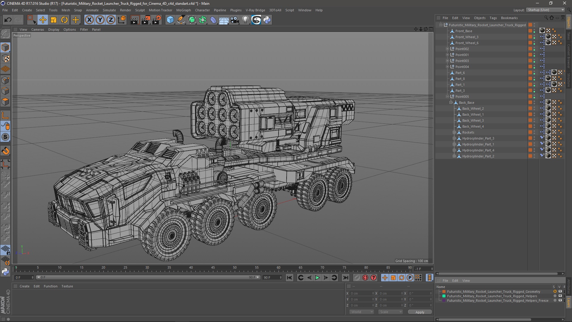 Futuristic Military Rocket Launcher Truck Rigged for Cinema 4D 3D