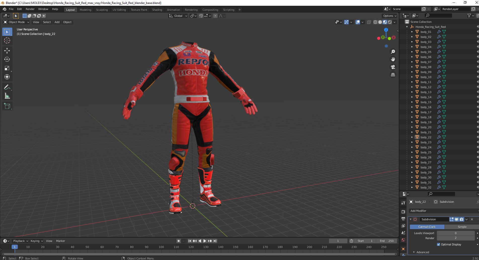 3D Honda Racing Suit Red