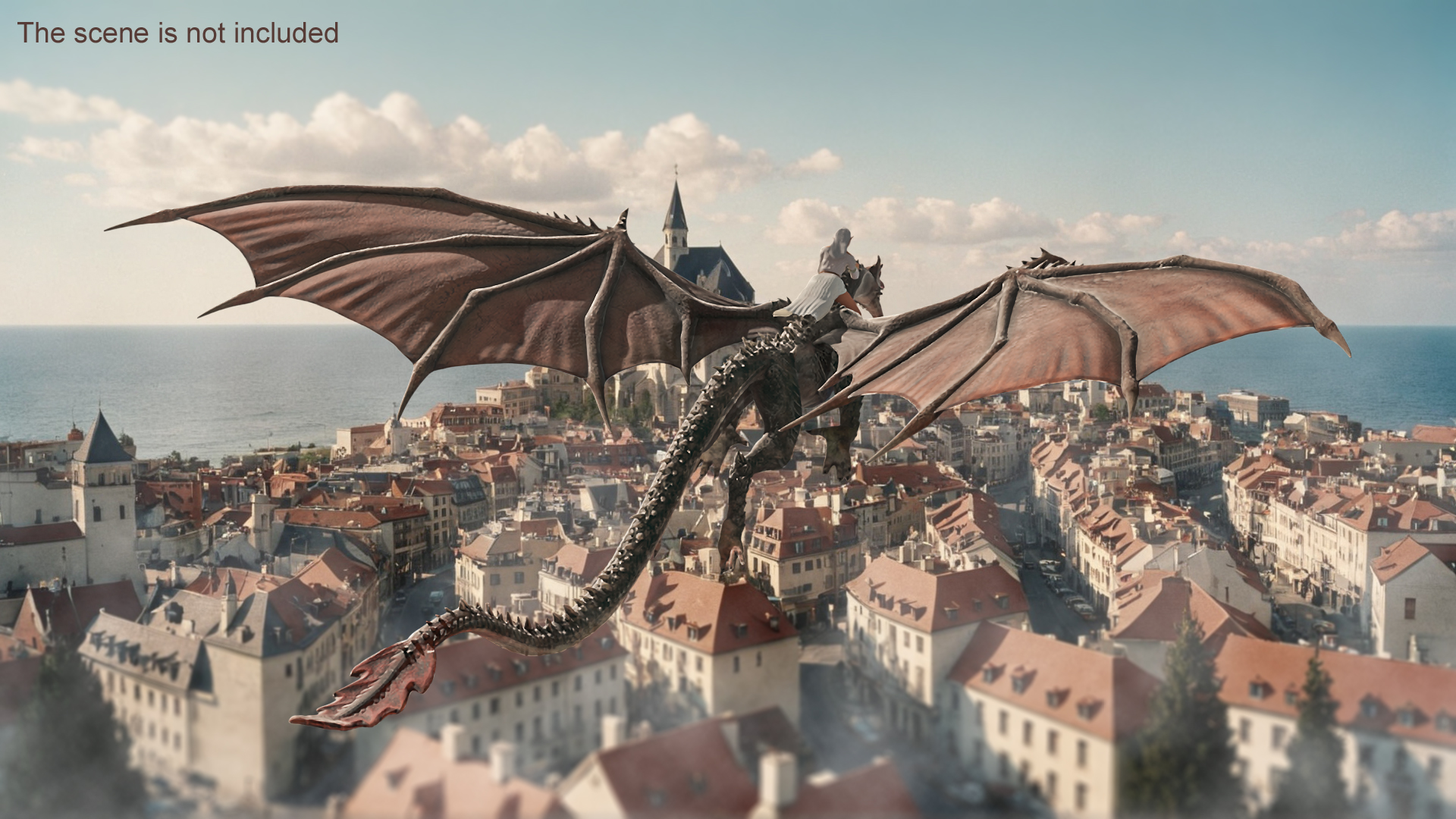 3D Fantasy Elf Princess Riding Dragon with Fur model