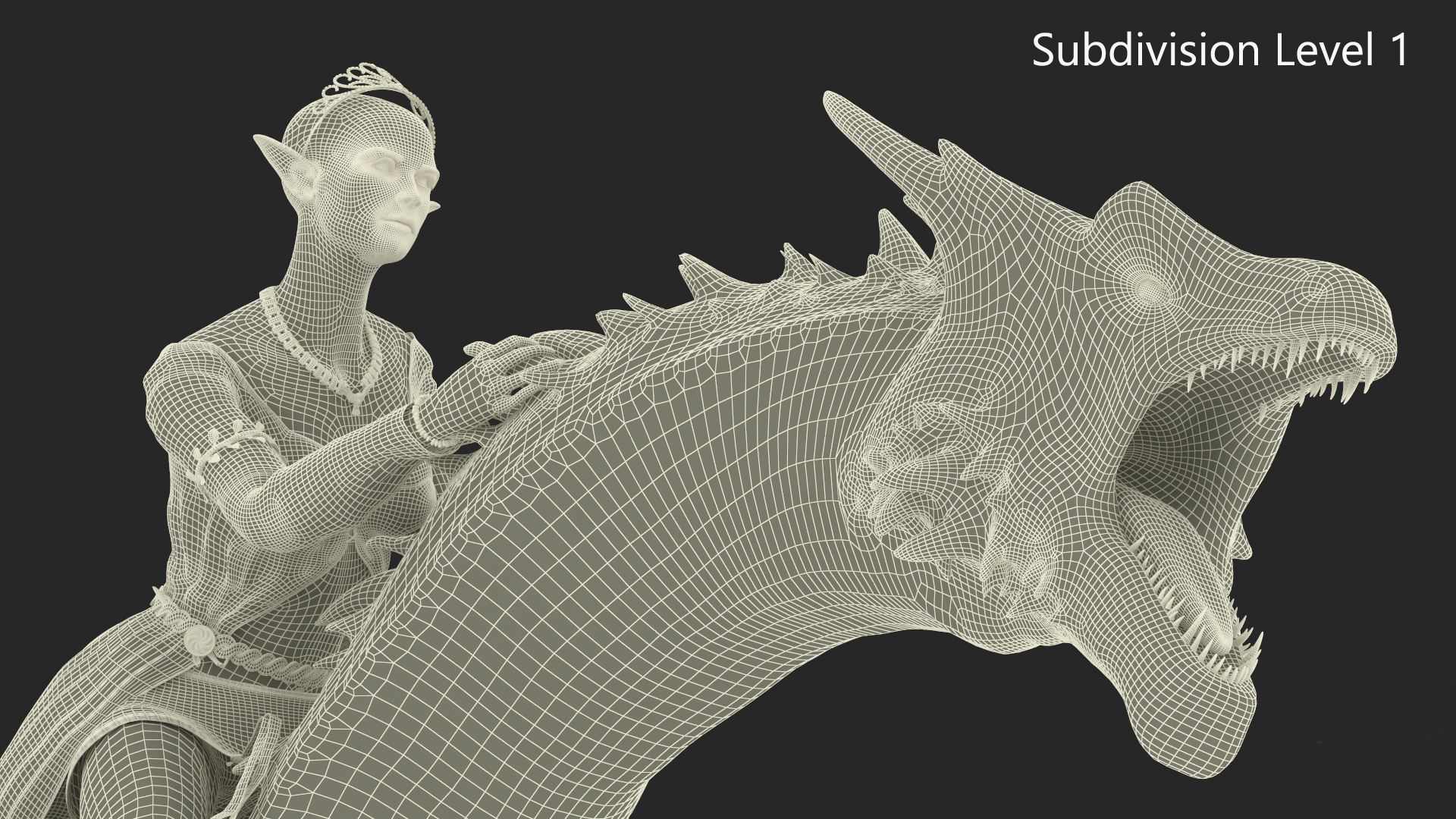3D Fantasy Elf Princess Riding Dragon with Fur model