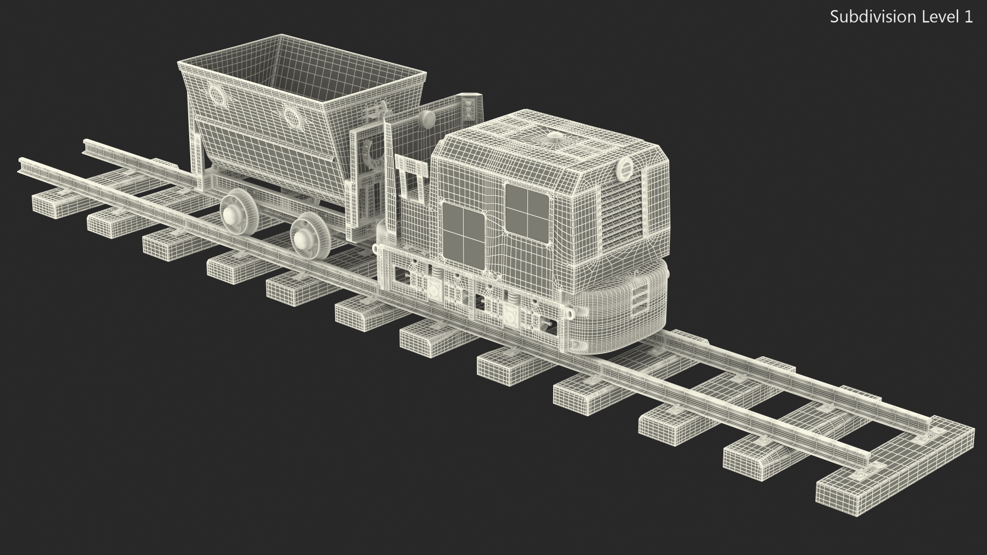 3D model Mining Locomotive with Minecart on Railway Section