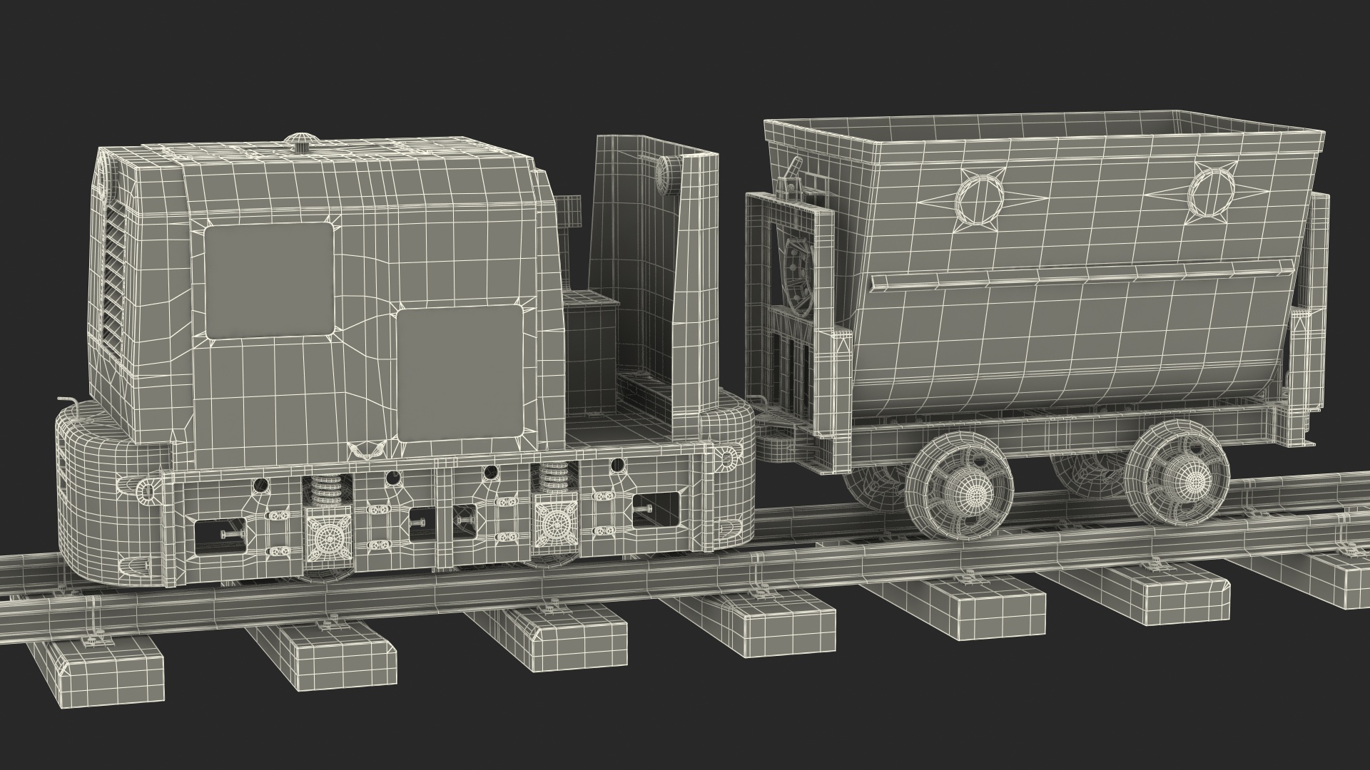 3D model Mining Locomotive with Minecart on Railway Section