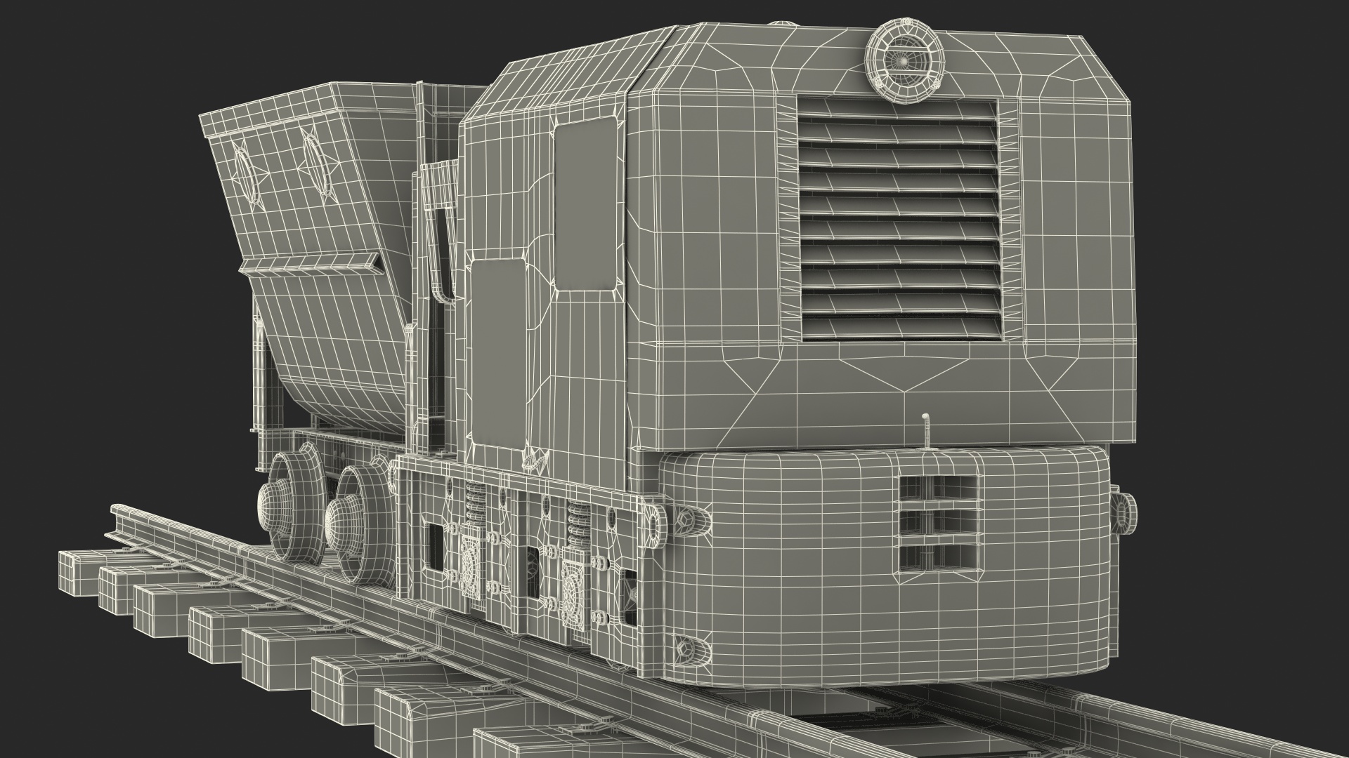 3D model Mining Locomotive with Minecart on Railway Section