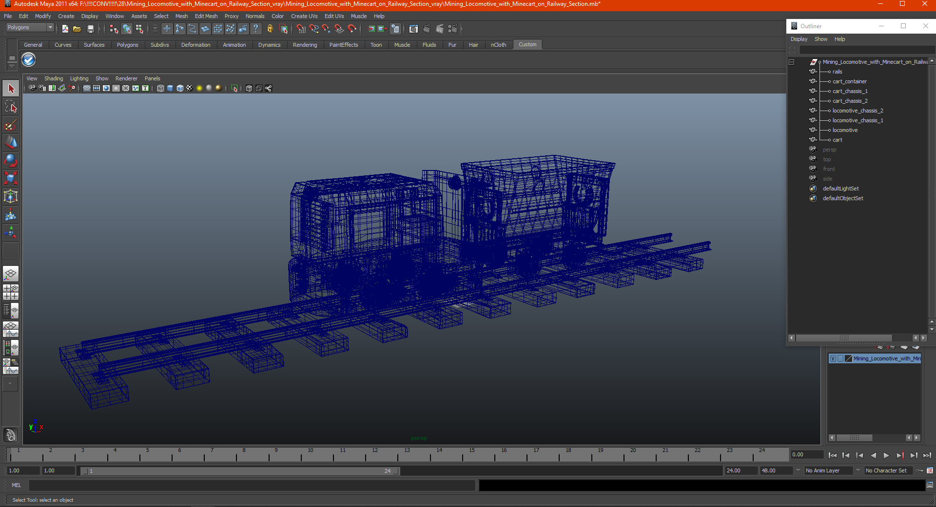 3D model Mining Locomotive with Minecart on Railway Section