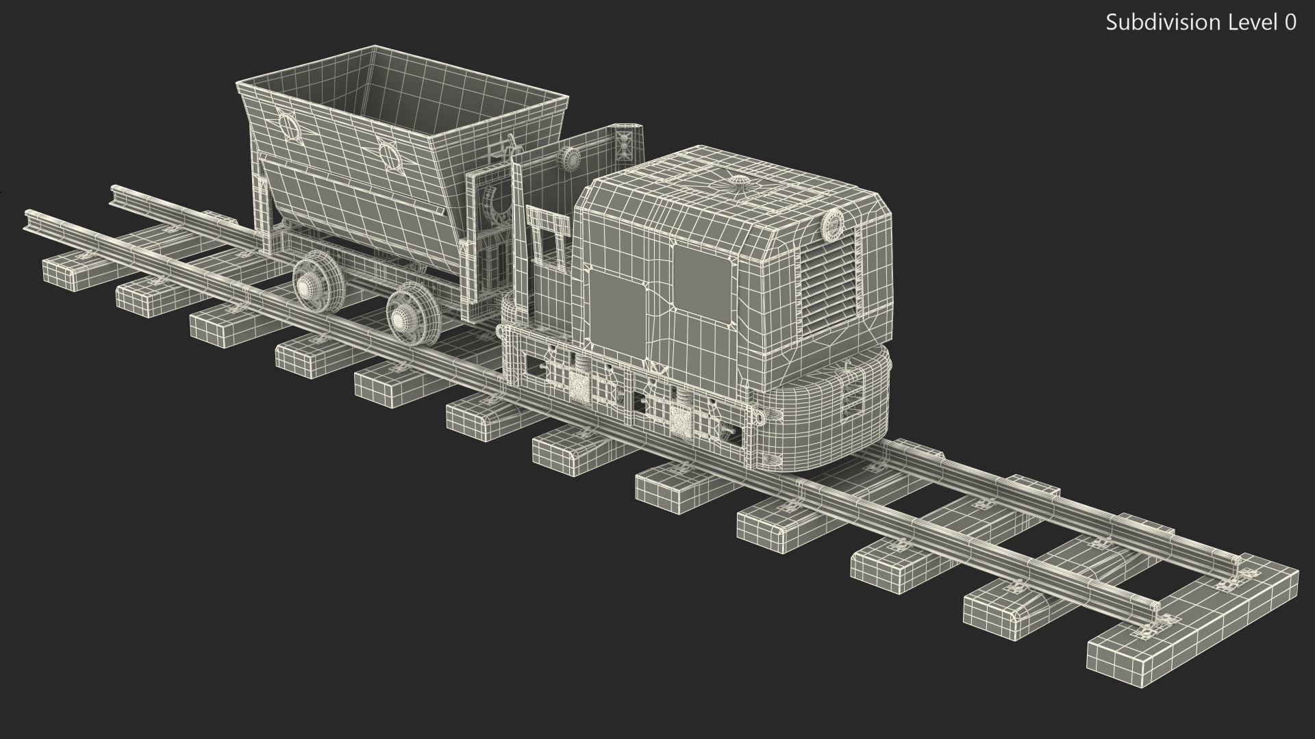 3D model Mining Locomotive with Minecart on Railway Section