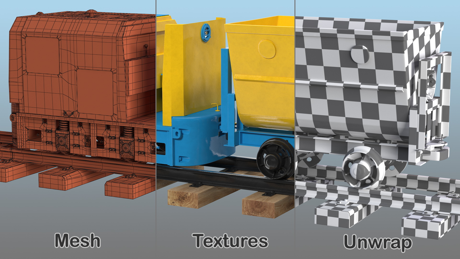 3D model Mining Locomotive with Minecart on Railway Section