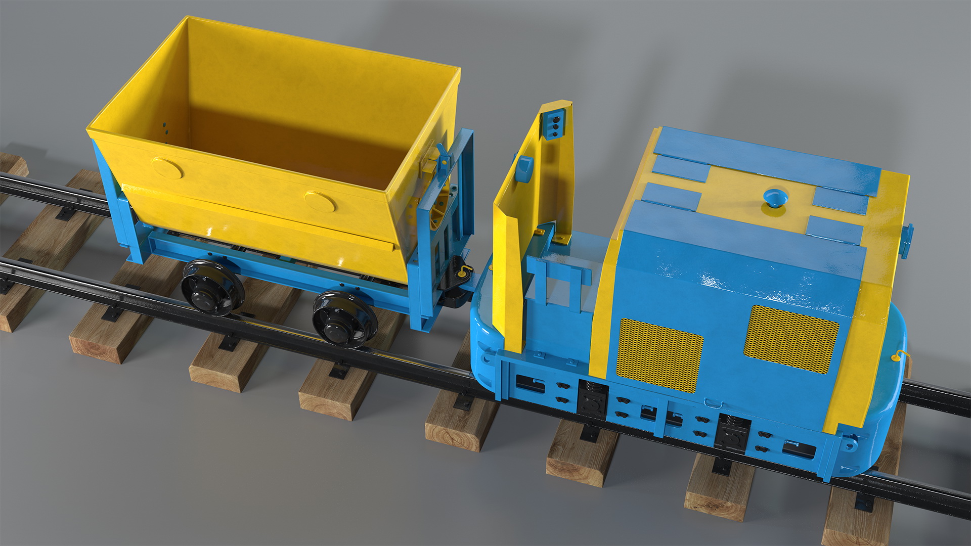 3D model Mining Locomotive with Minecart on Railway Section