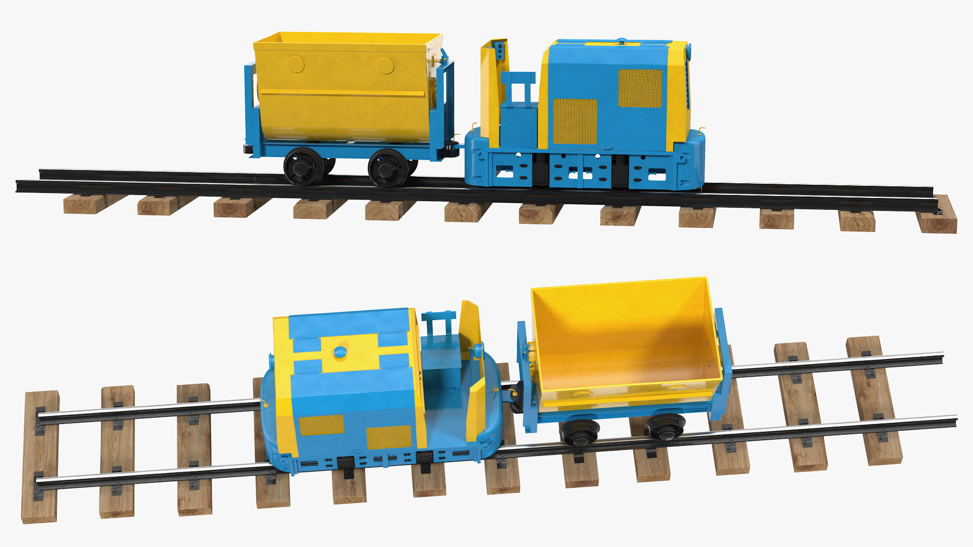 3D model Mining Locomotive with Minecart on Railway Section