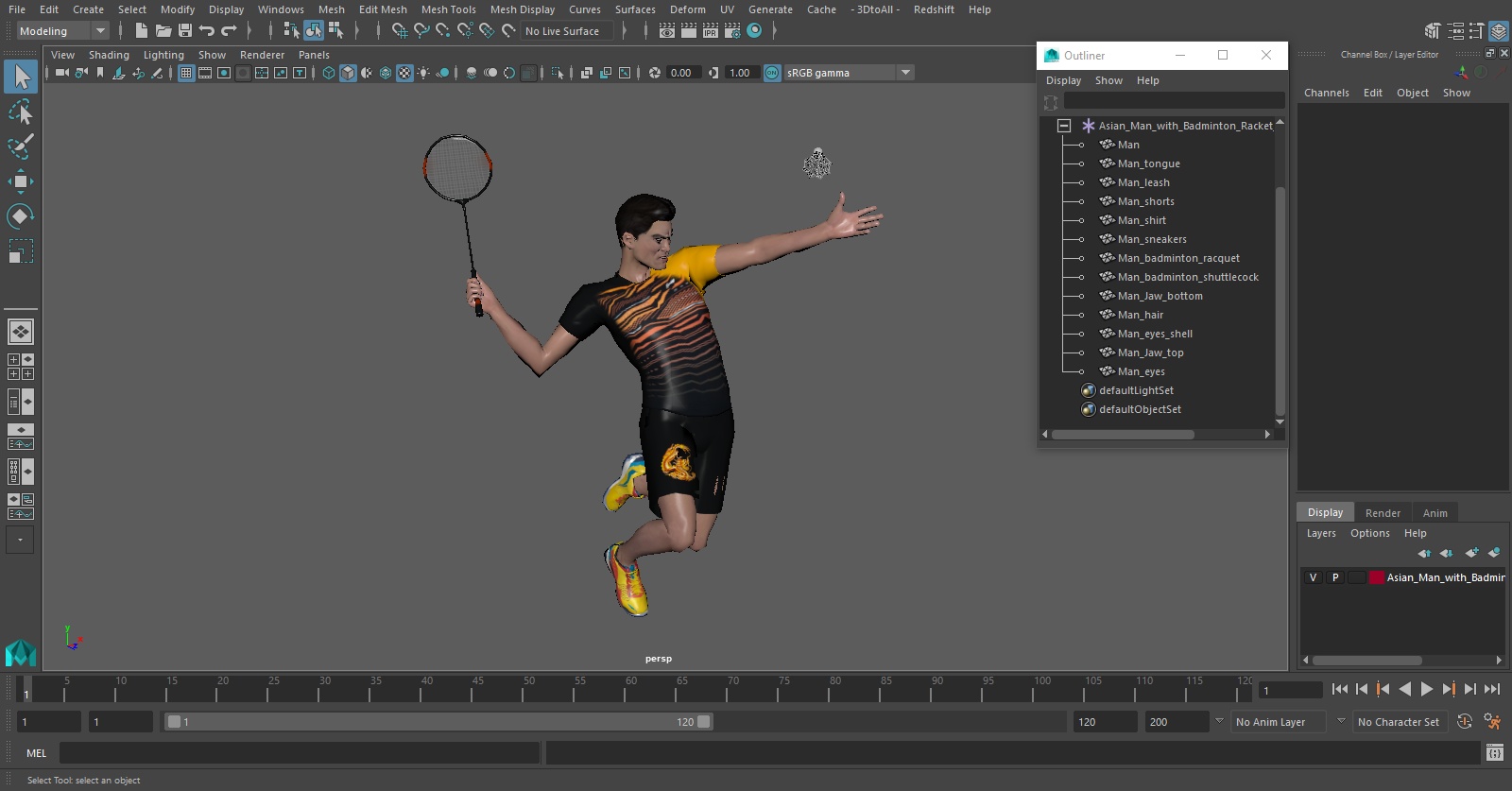 Asian Man with Badminton Racket Playing Pose 3D model