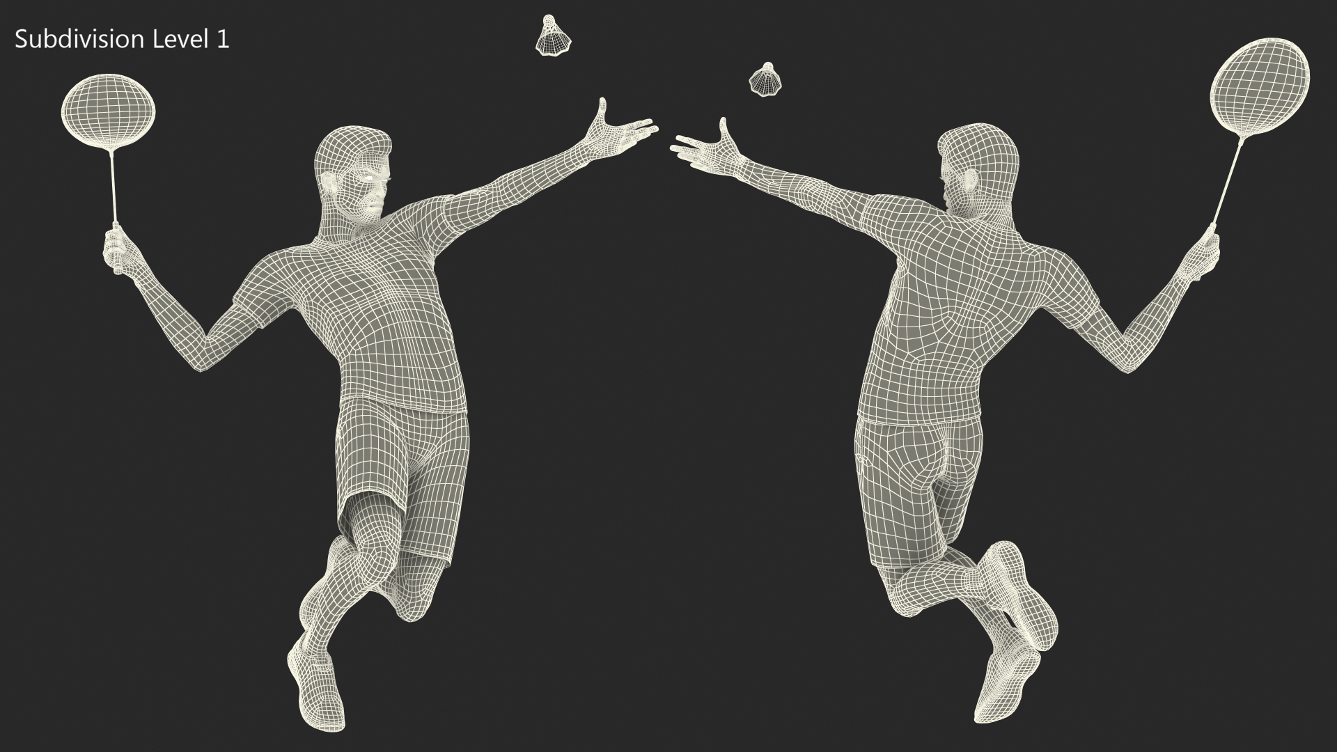 Asian Man with Badminton Racket Playing Pose 3D model