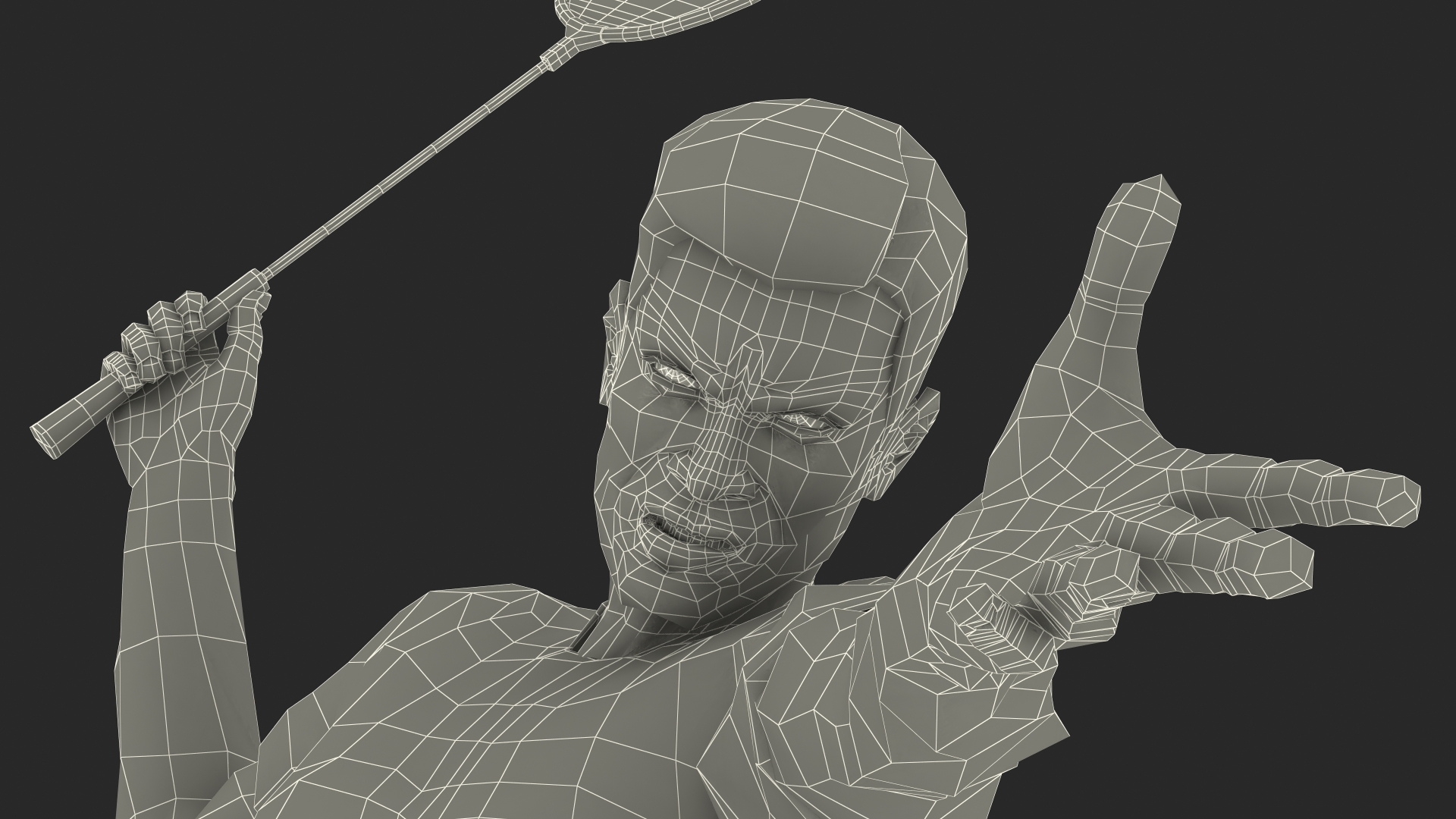 Asian Man with Badminton Racket Playing Pose 3D model