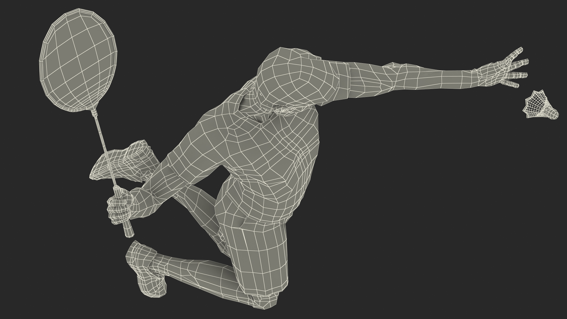 Asian Man with Badminton Racket Playing Pose 3D model