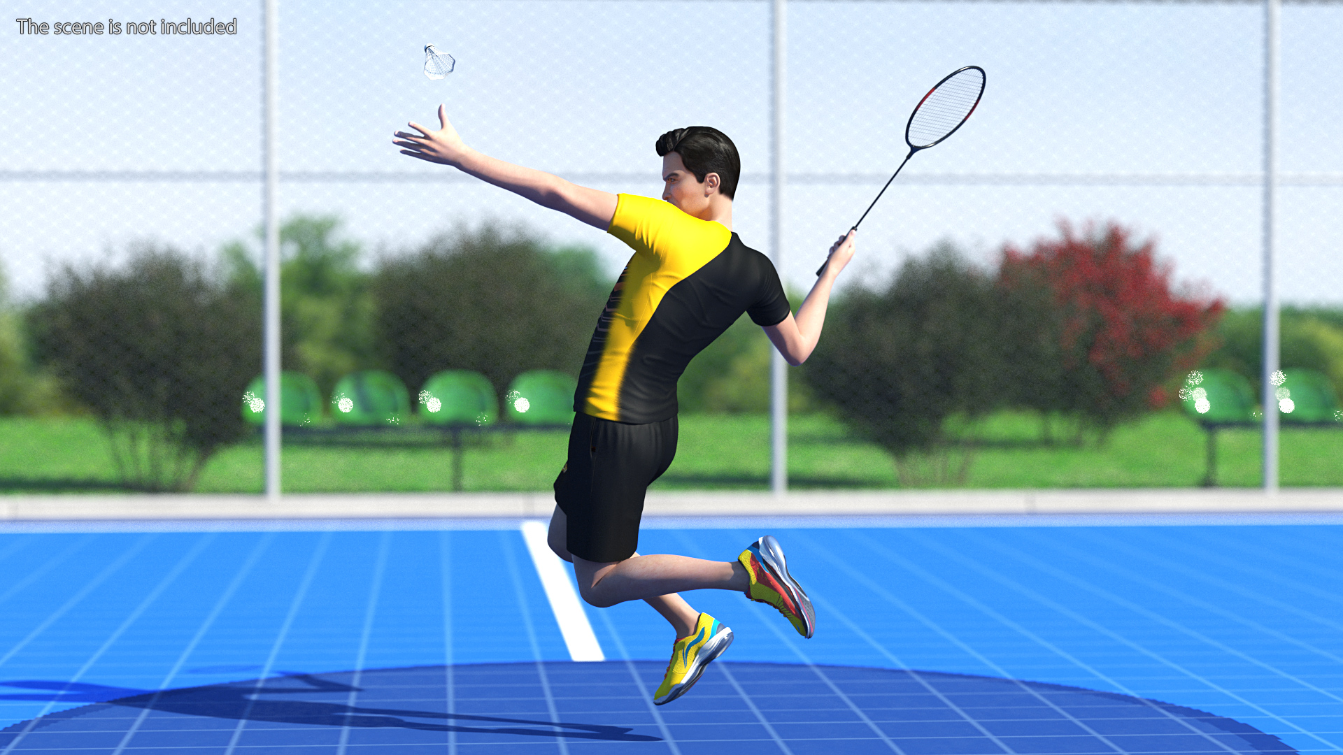 Asian Man with Badminton Racket Playing Pose 3D model