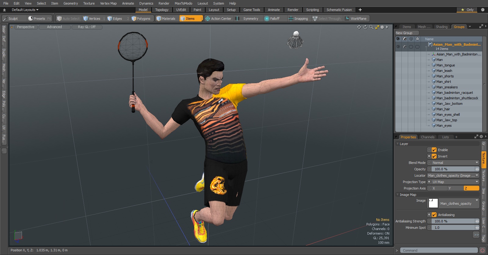 Asian Man with Badminton Racket Playing Pose 3D model