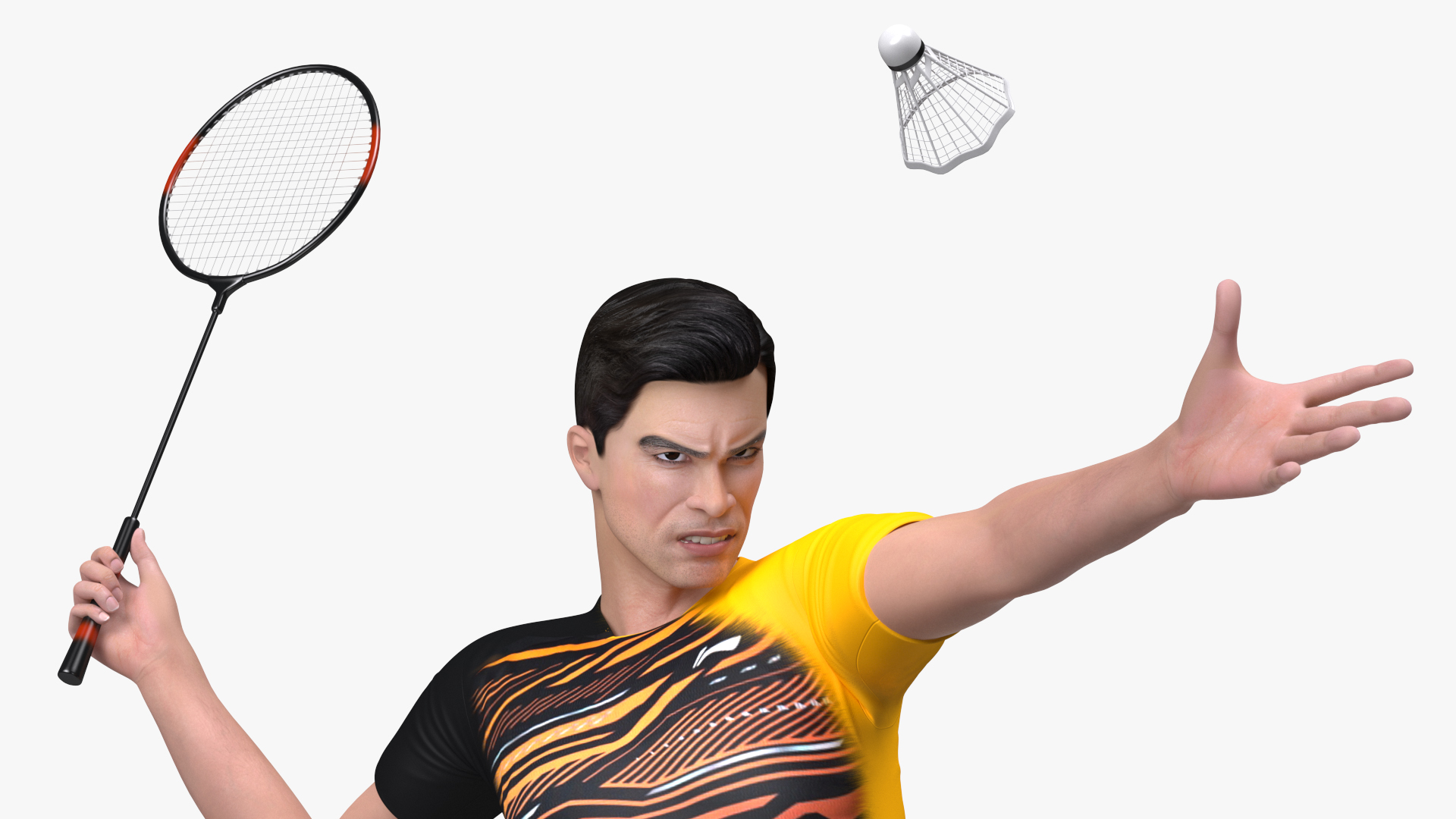Asian Man with Badminton Racket Playing Pose 3D model