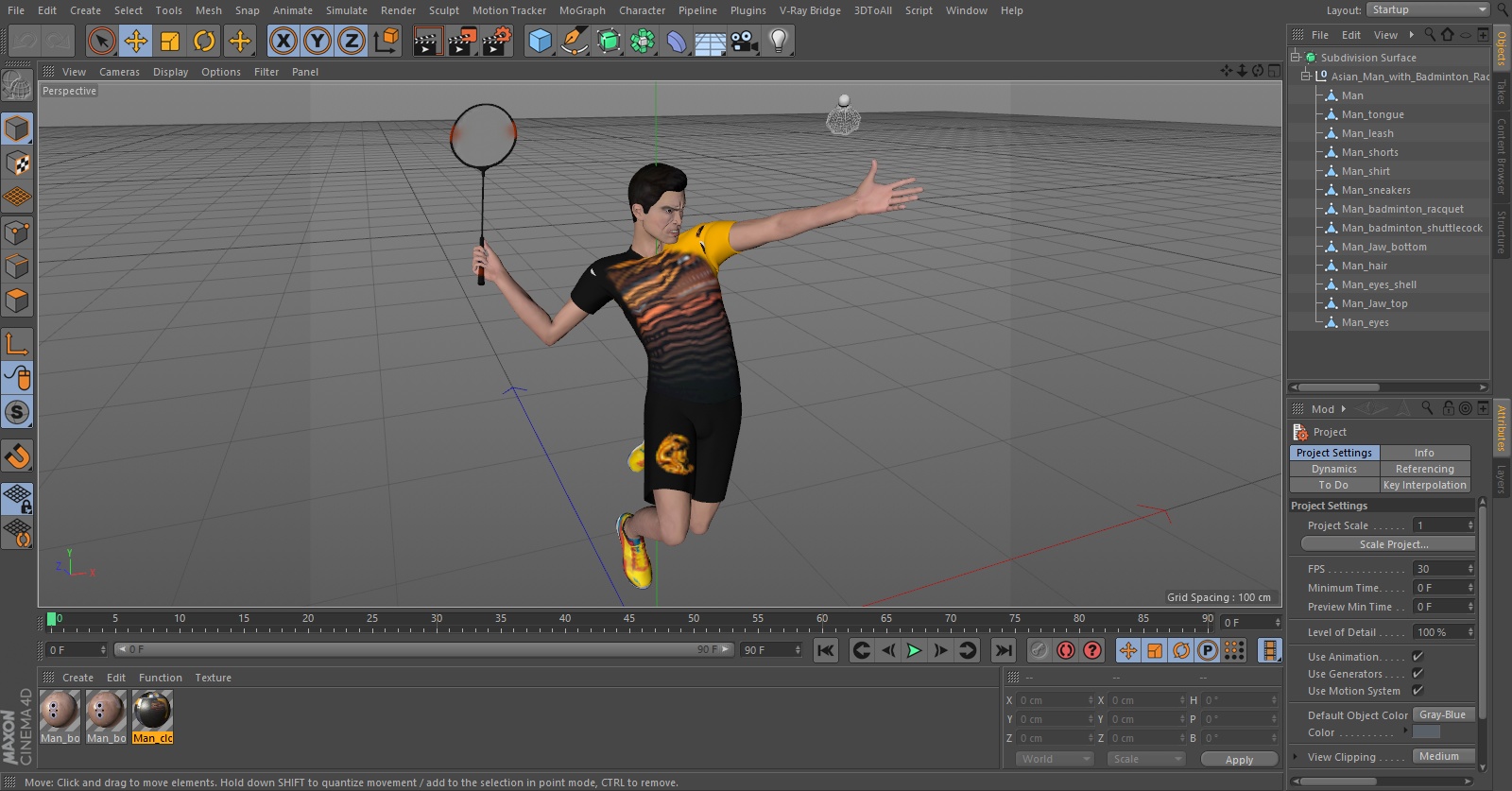 Asian Man with Badminton Racket Playing Pose 3D model