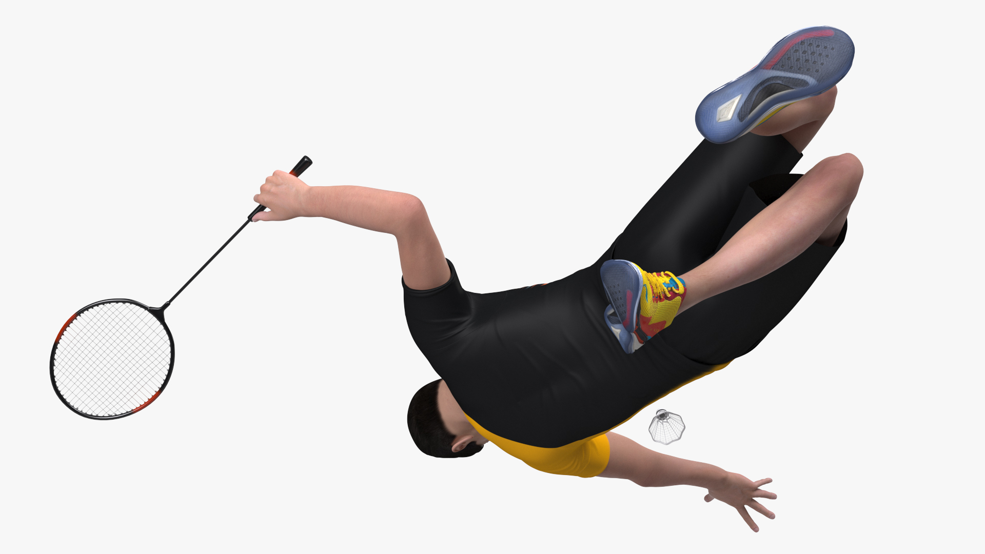 Asian Man with Badminton Racket Playing Pose 3D model