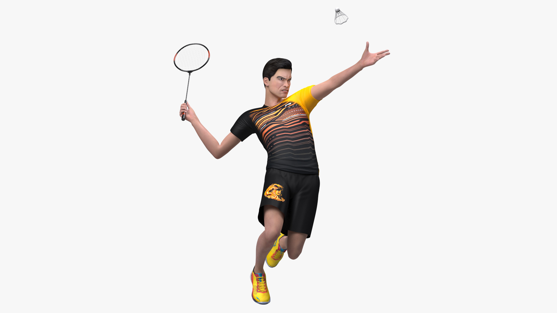 Asian Man with Badminton Racket Playing Pose 3D model