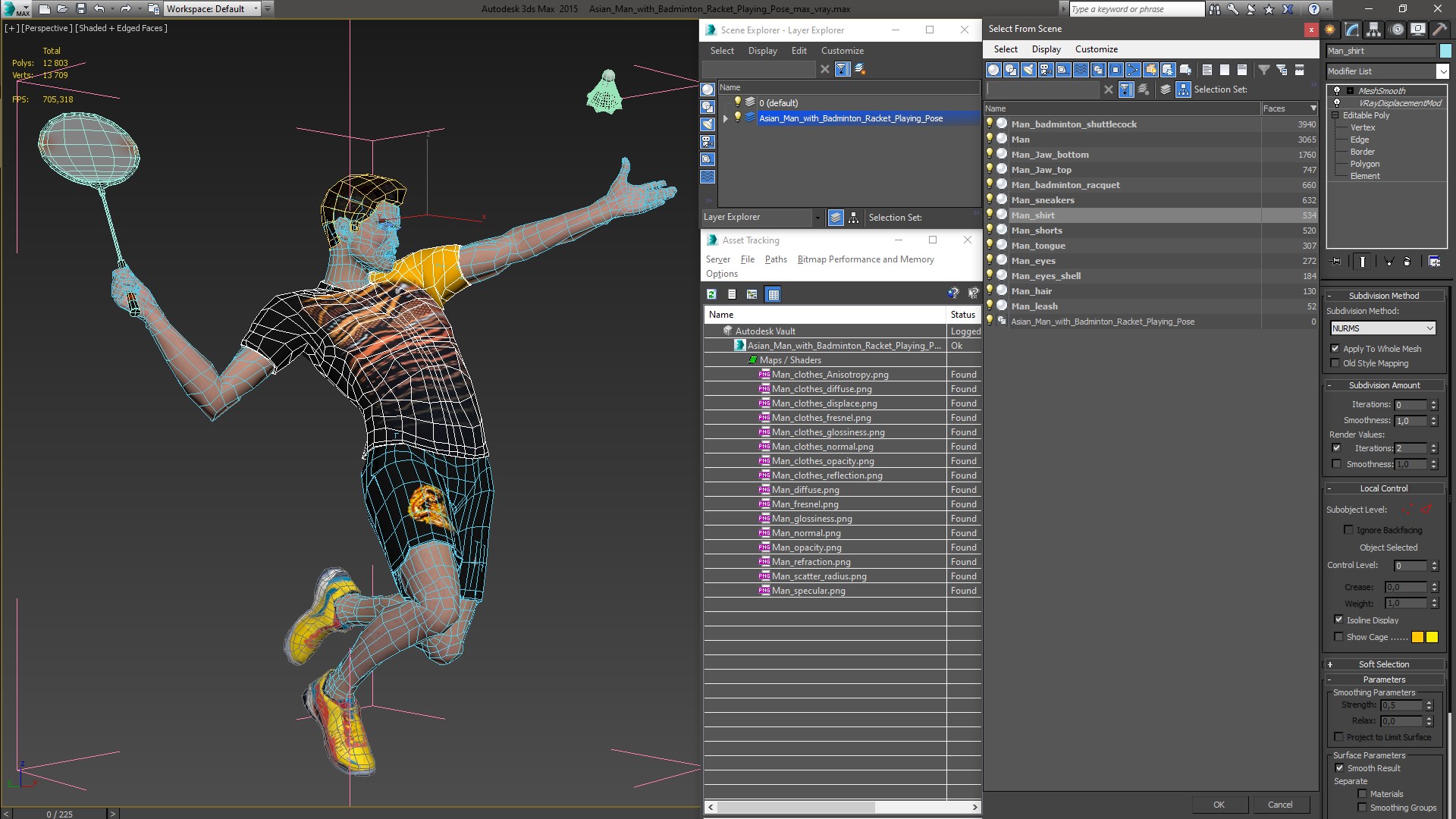 Asian Man with Badminton Racket Playing Pose 3D model