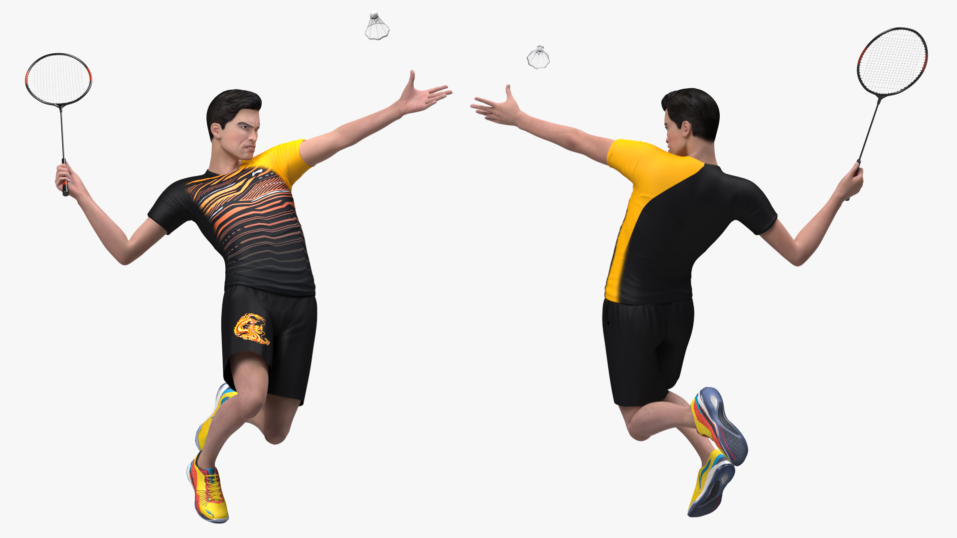 Asian Man with Badminton Racket Playing Pose 3D model