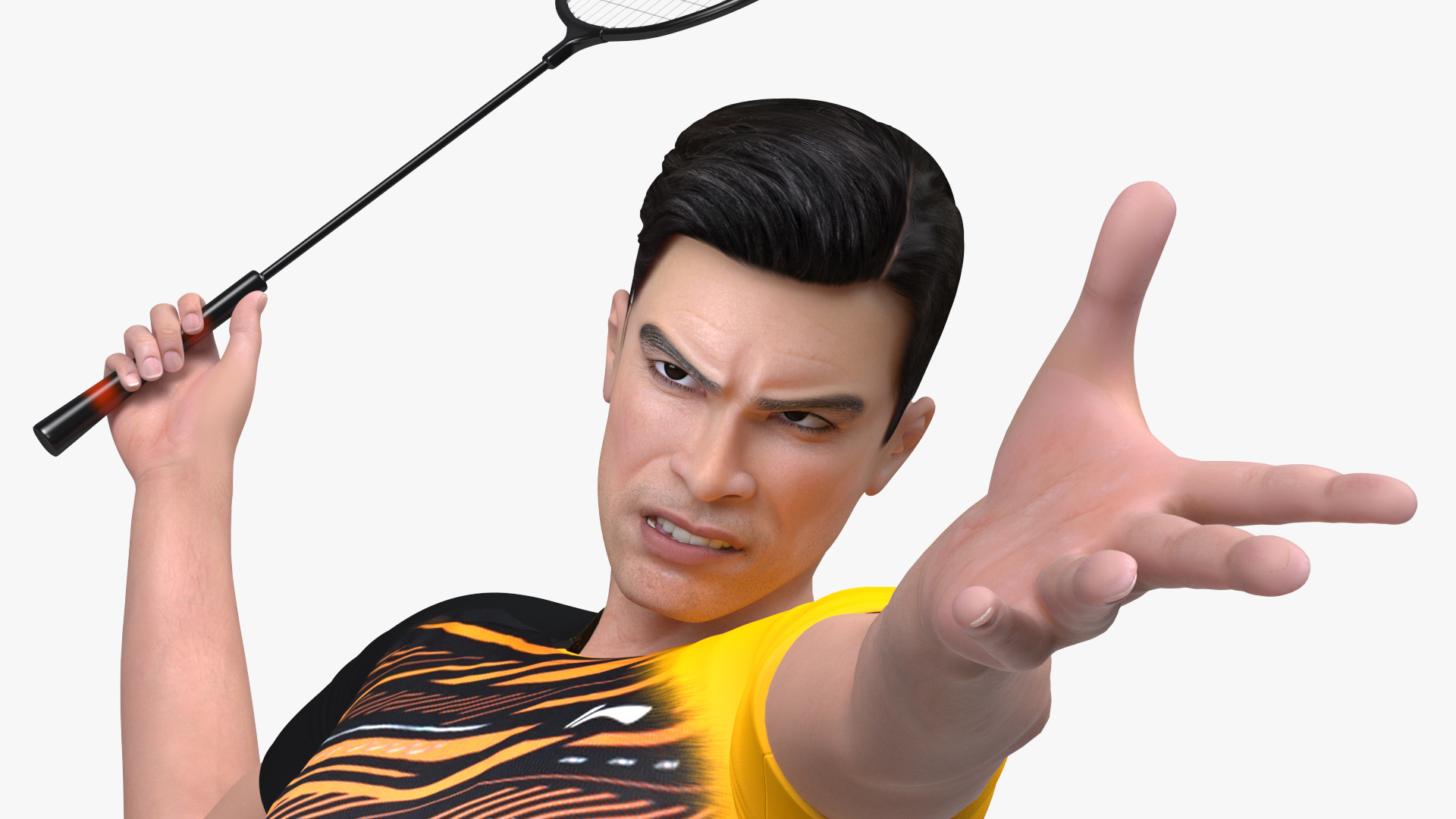 Asian Man with Badminton Racket Playing Pose 3D model