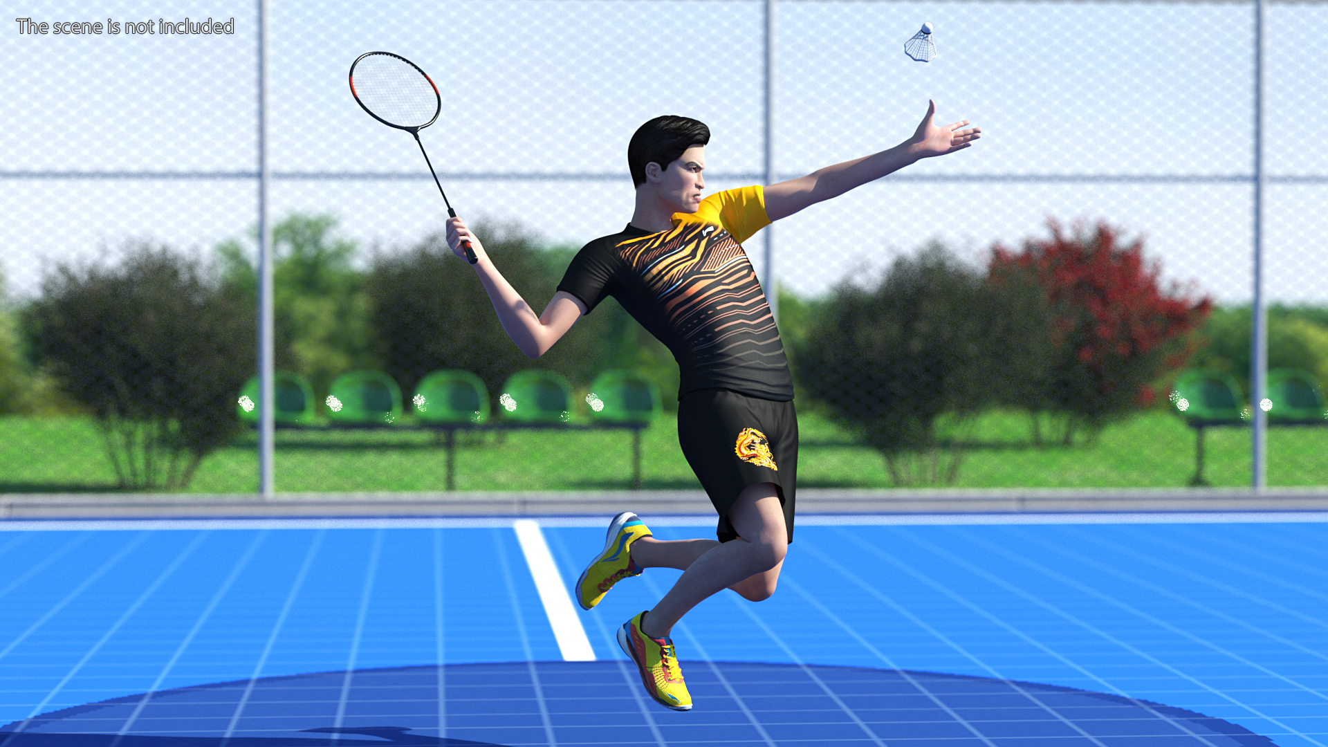 Asian Man with Badminton Racket Playing Pose 3D model