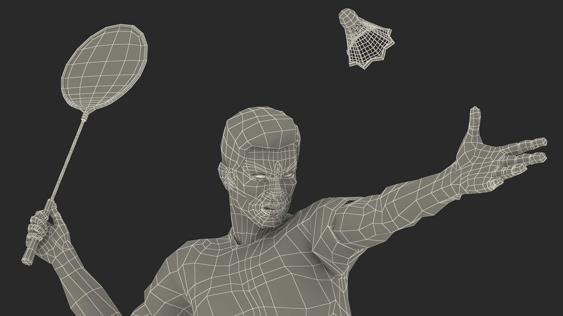 Asian Man with Badminton Racket Playing Pose 3D model