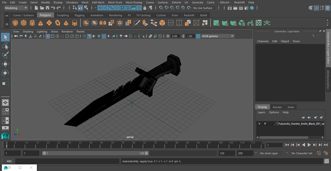 Futuristic Hunter Knife Black 3D model