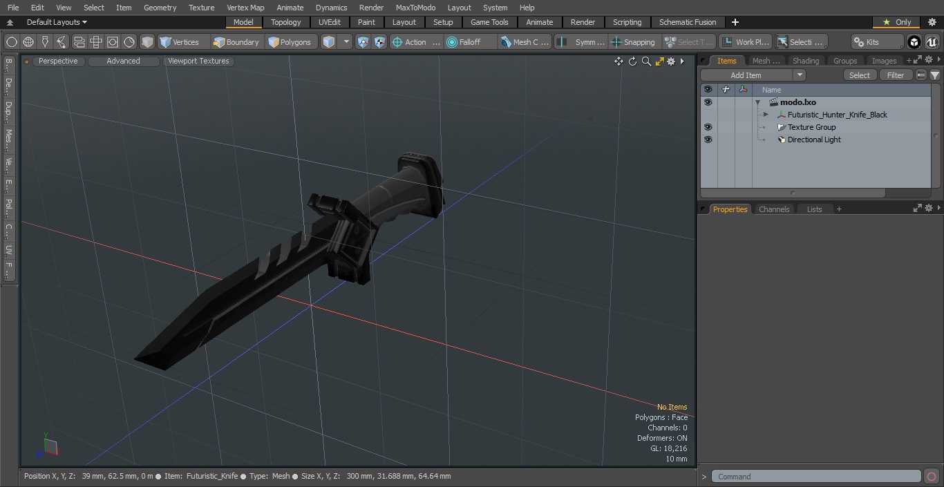 Futuristic Hunter Knife Black 3D model