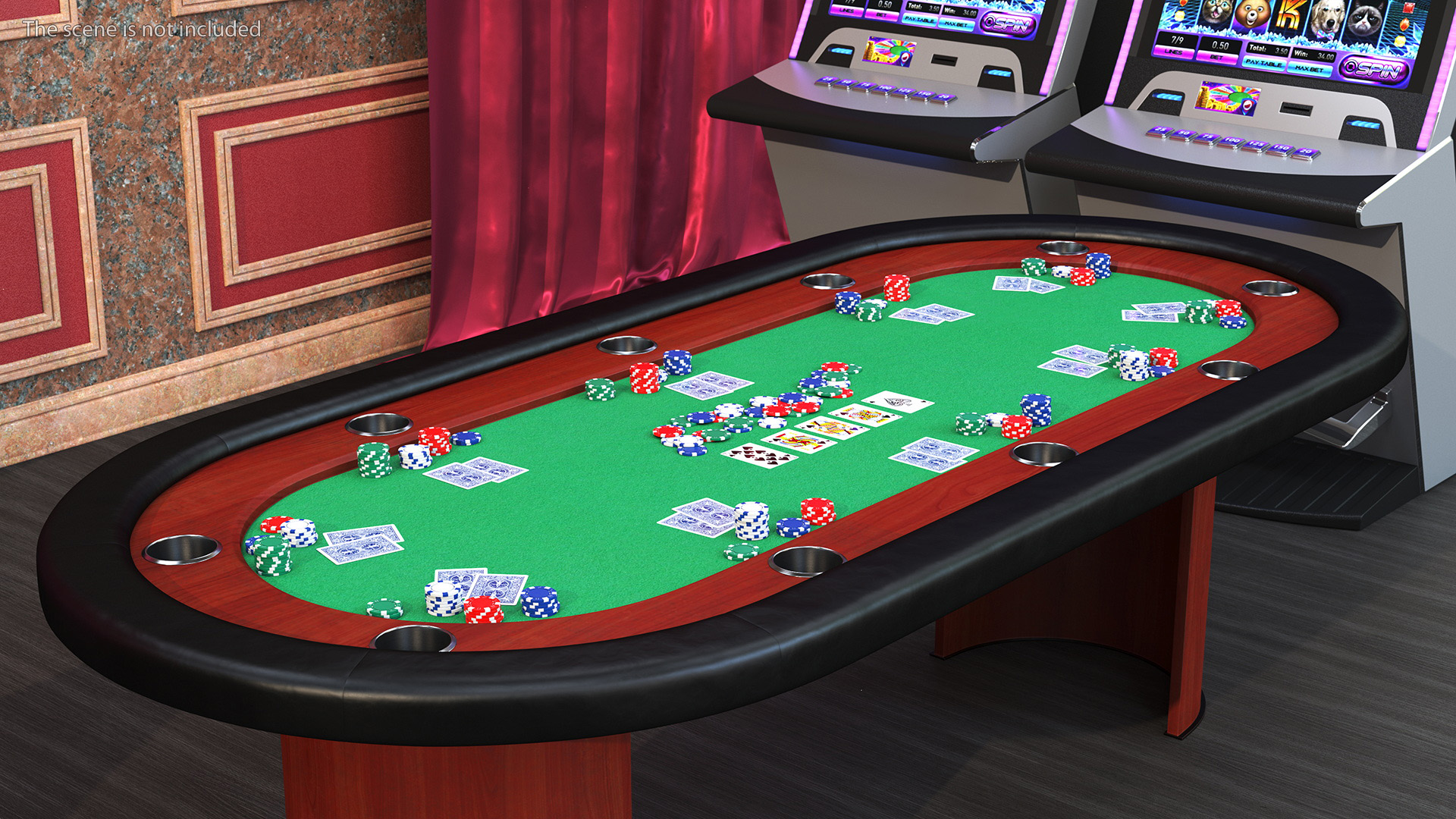 Poker Table with Chips and Cards 3D