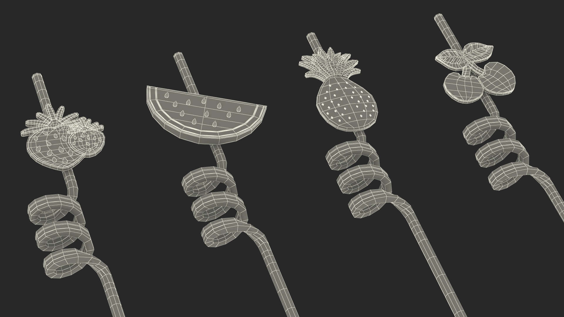 Red Plastic Straws with Fruit Tags 3D model