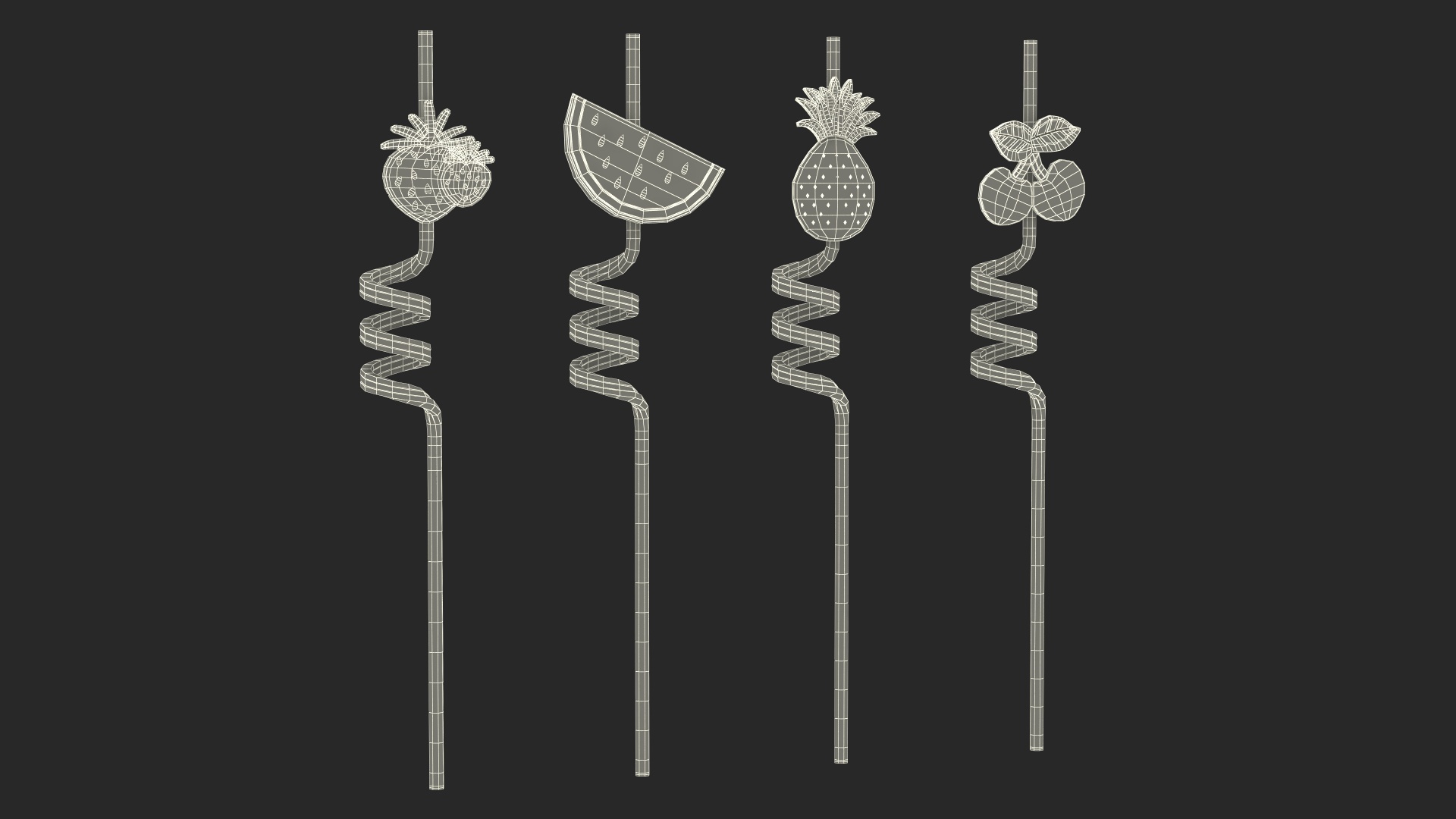 Red Plastic Straws with Fruit Tags 3D model