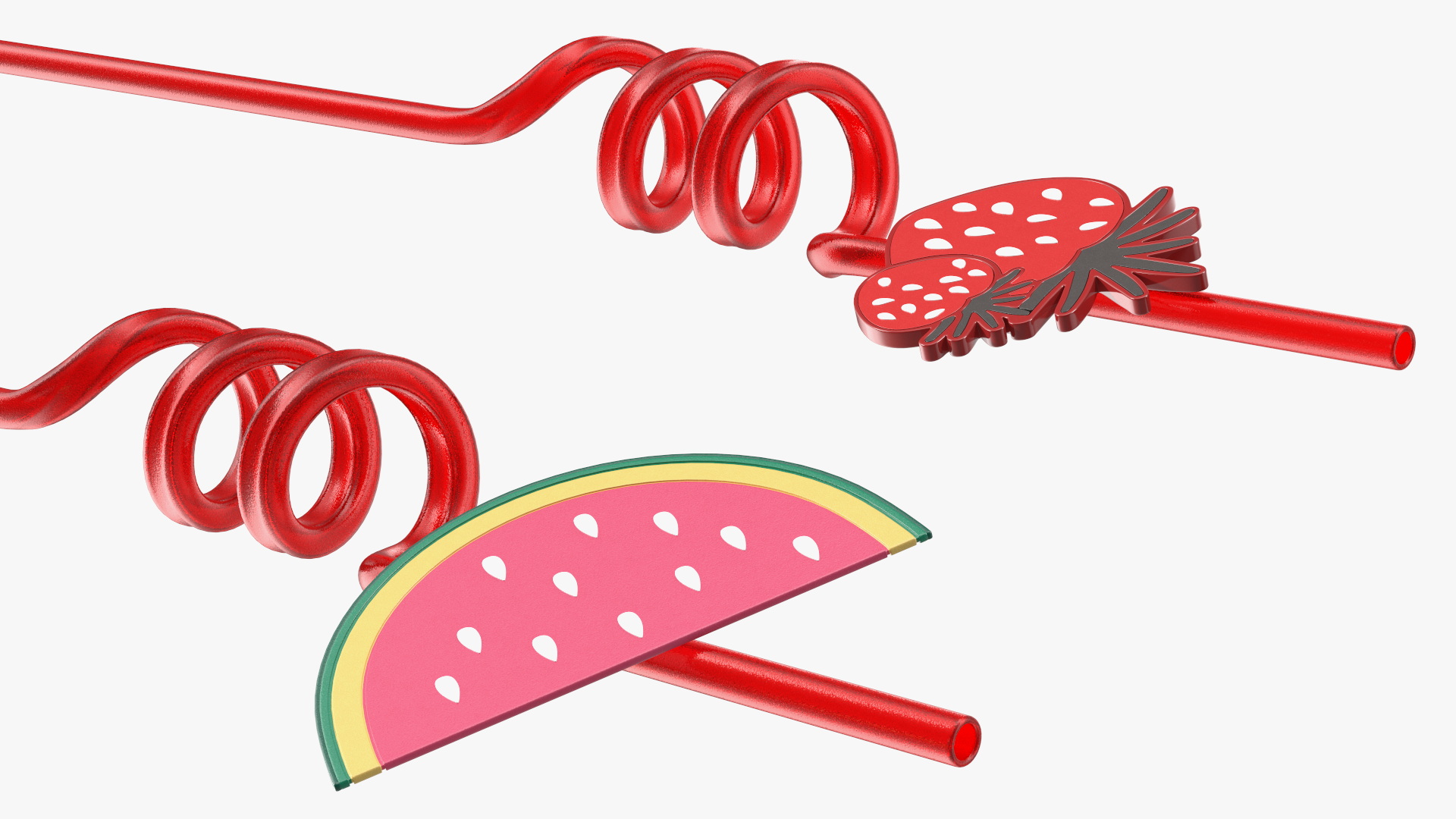 Red Plastic Straws with Fruit Tags 3D model