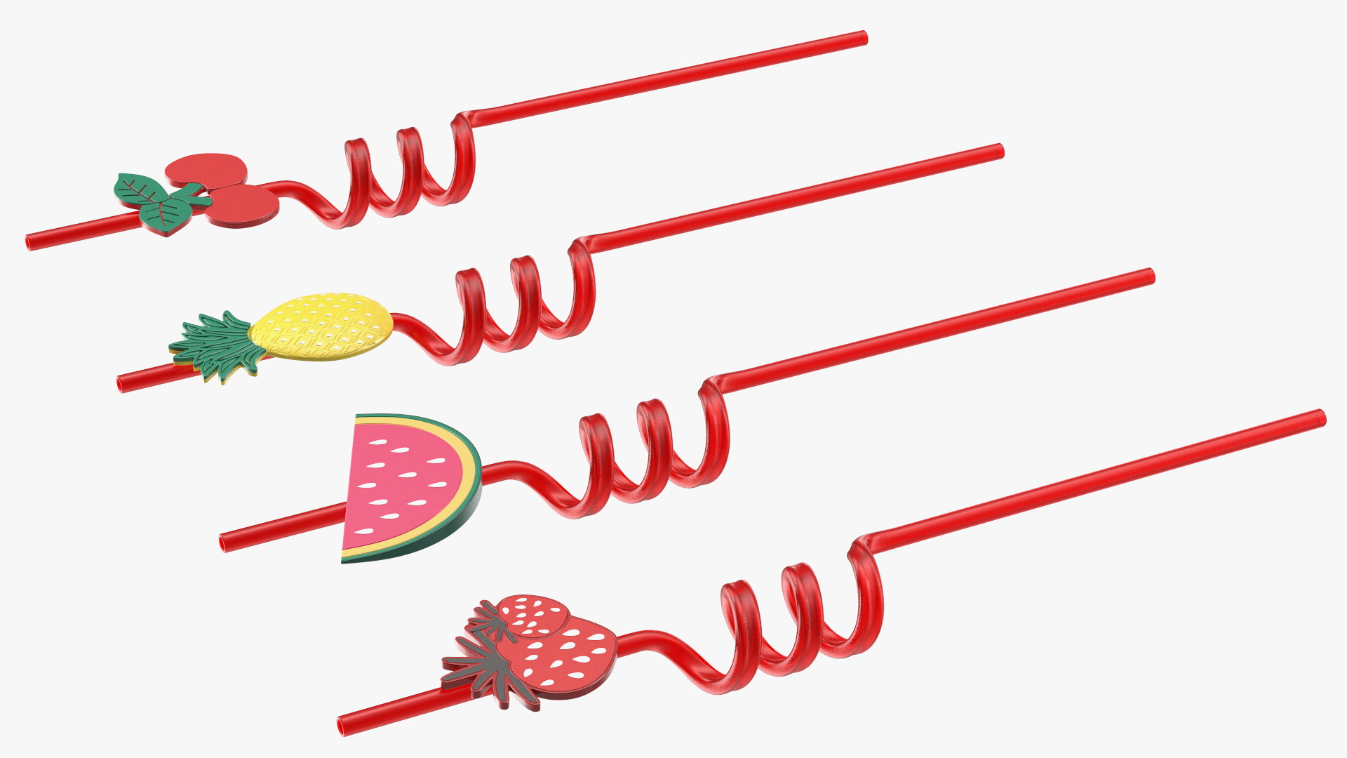 Red Plastic Straws with Fruit Tags 3D model