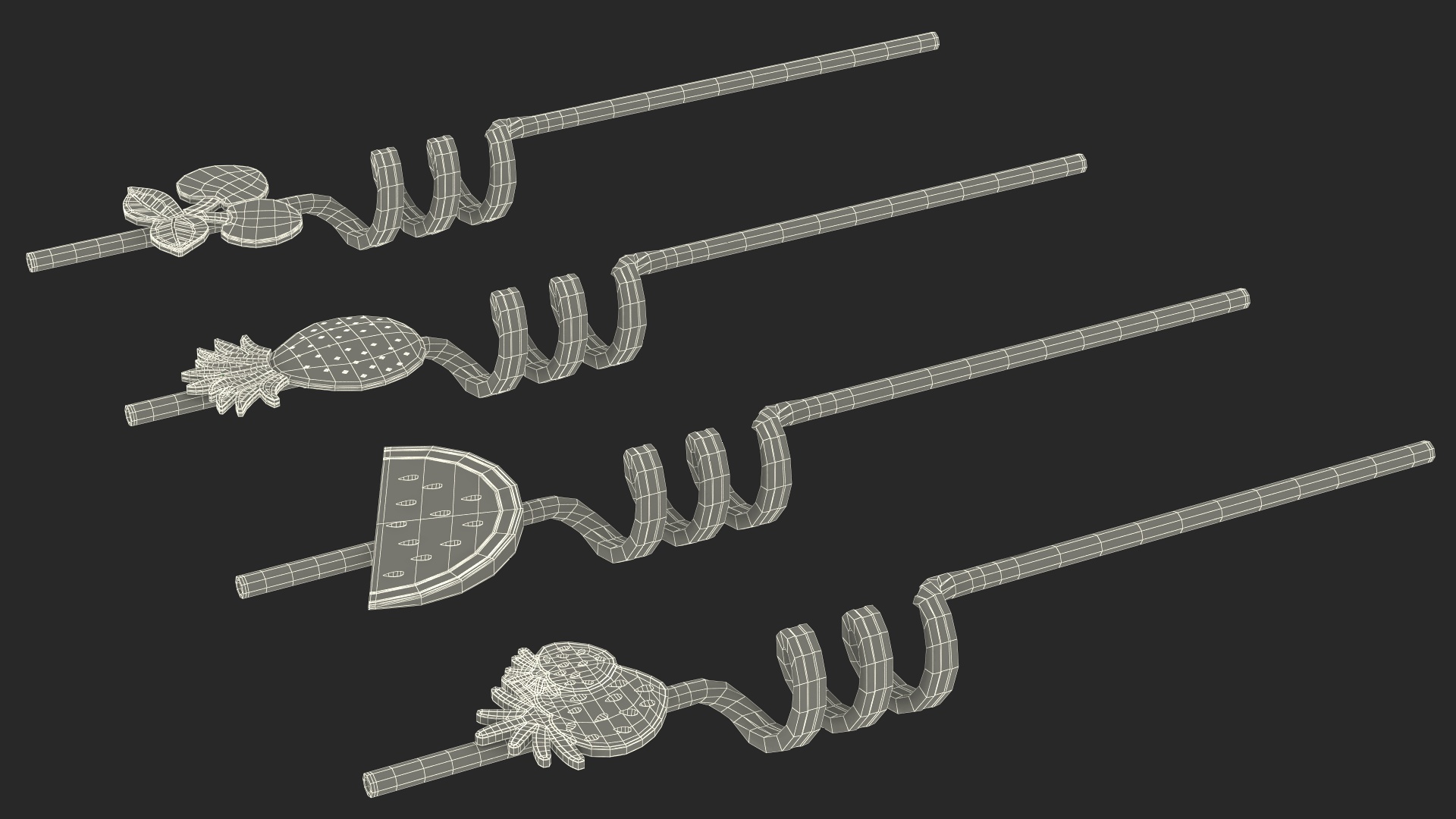 Red Plastic Straws with Fruit Tags 3D model