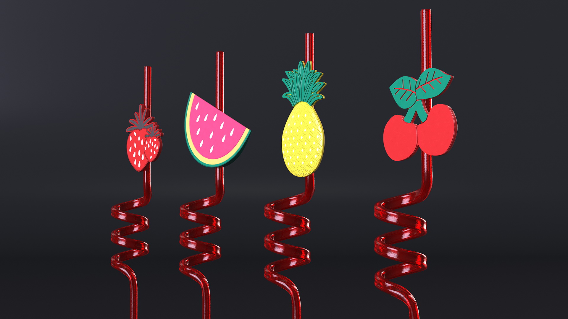 Red Plastic Straws with Fruit Tags 3D model