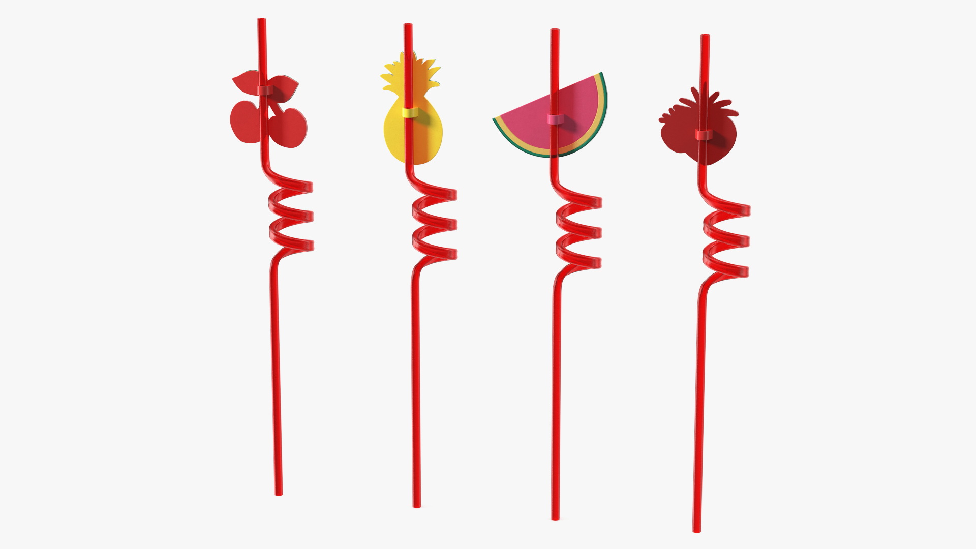 Red Plastic Straws with Fruit Tags 3D model