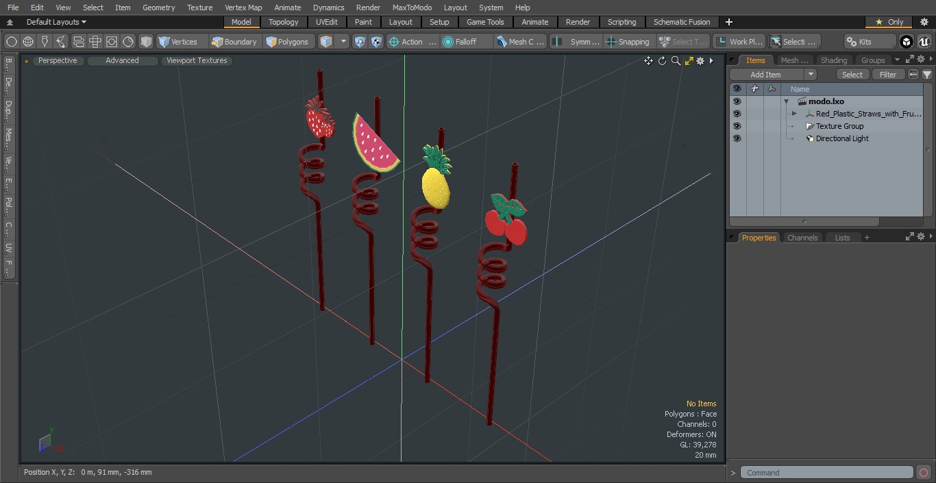 Red Plastic Straws with Fruit Tags 3D model