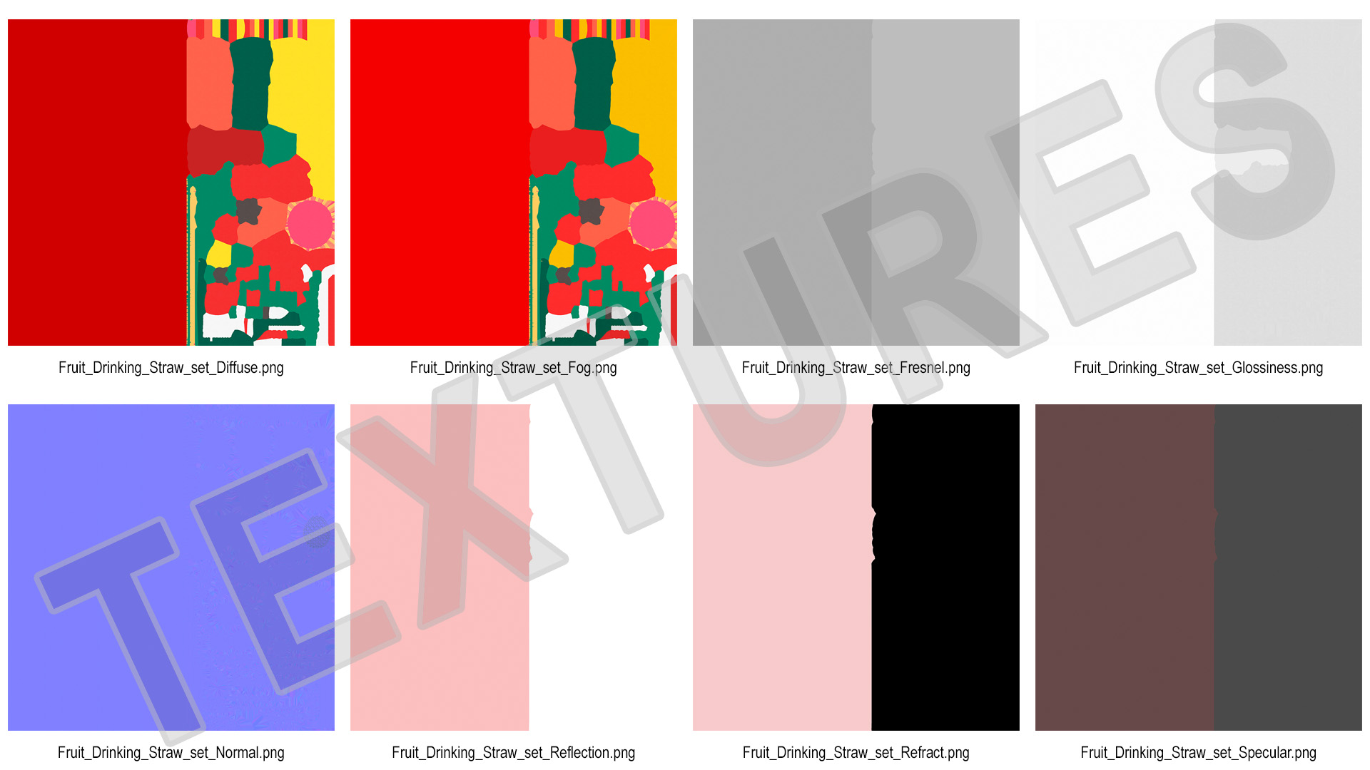 Red Plastic Straws with Fruit Tags 3D model
