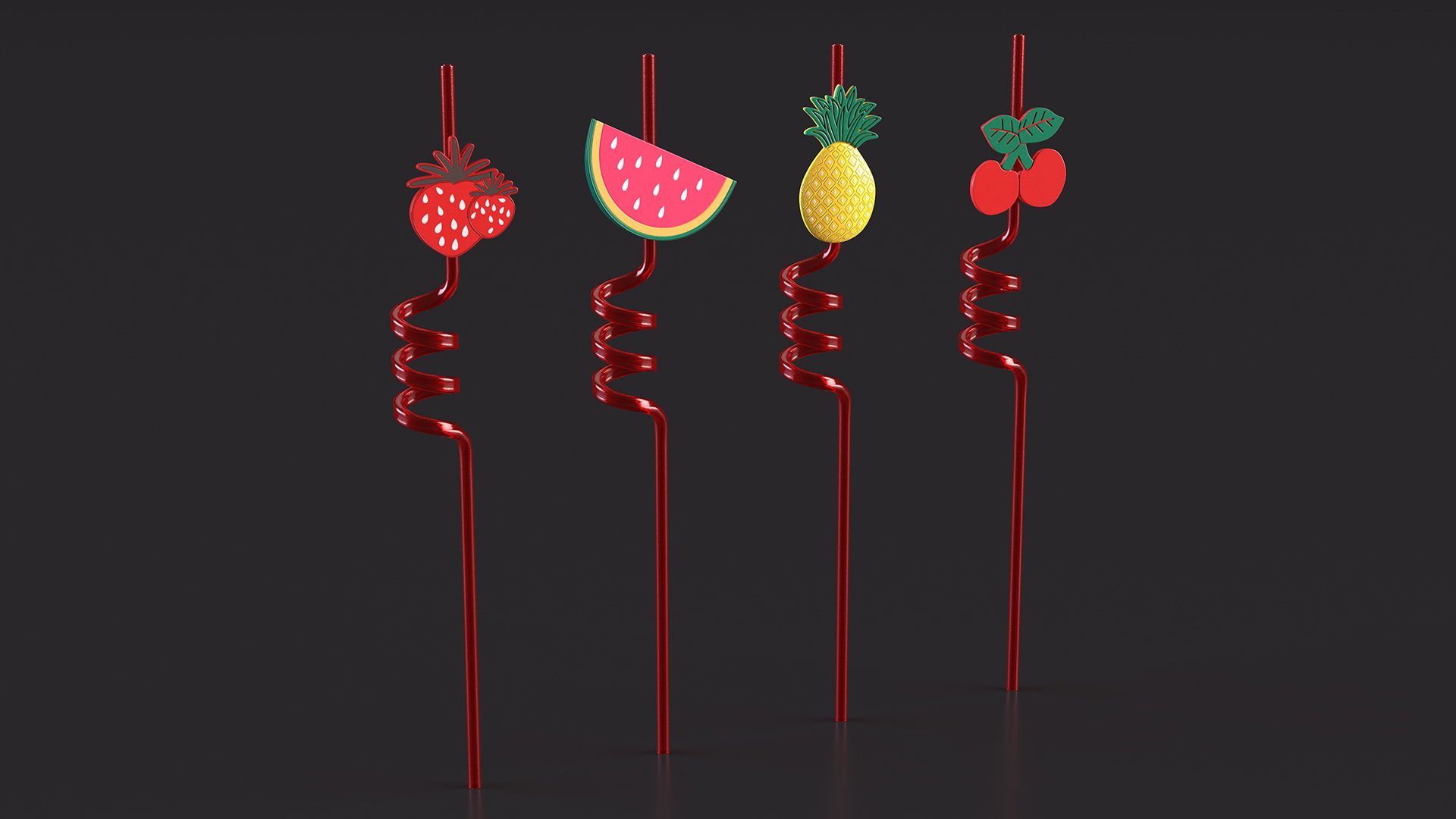 Red Plastic Straws with Fruit Tags 3D model