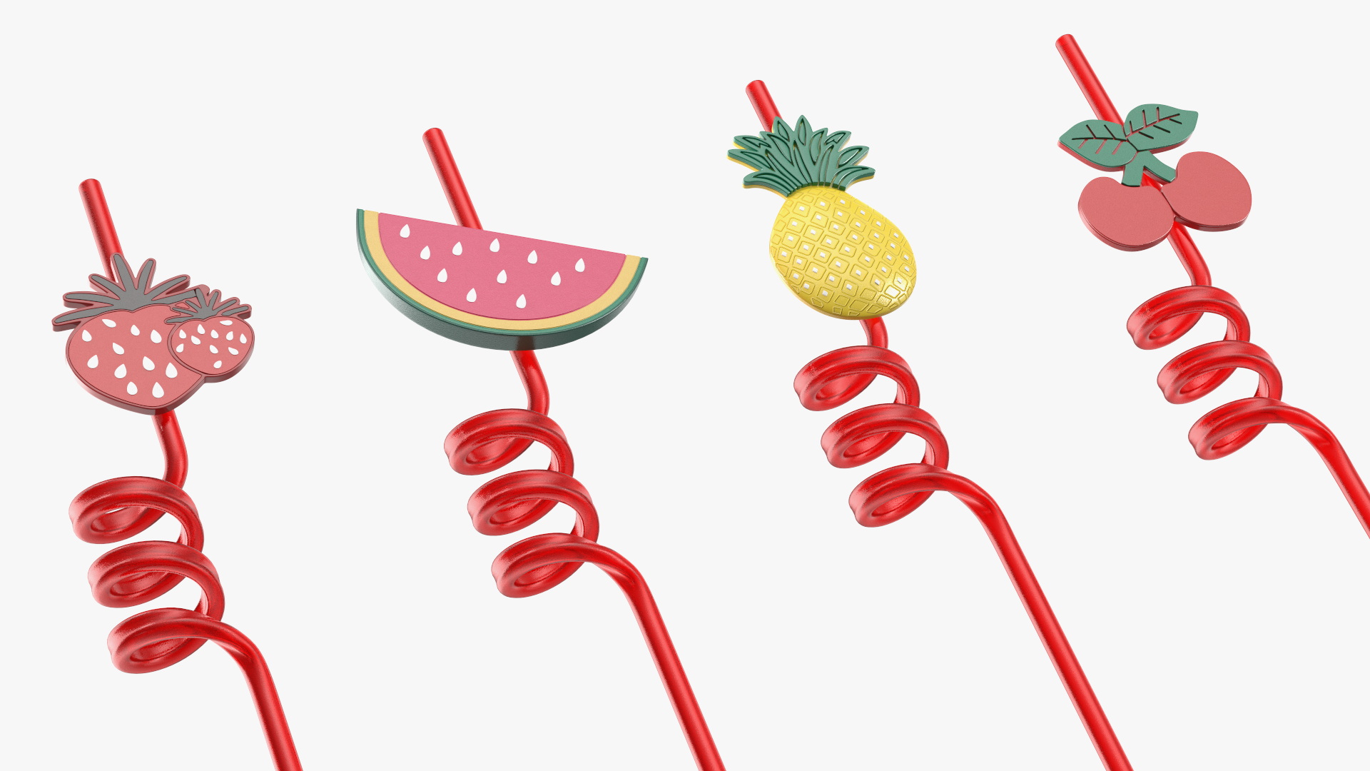 Red Plastic Straws with Fruit Tags 3D model