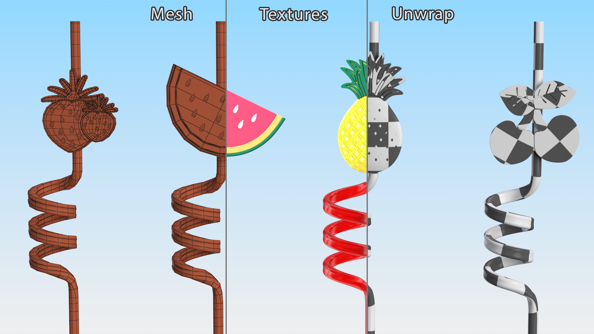 Red Plastic Straws with Fruit Tags 3D model