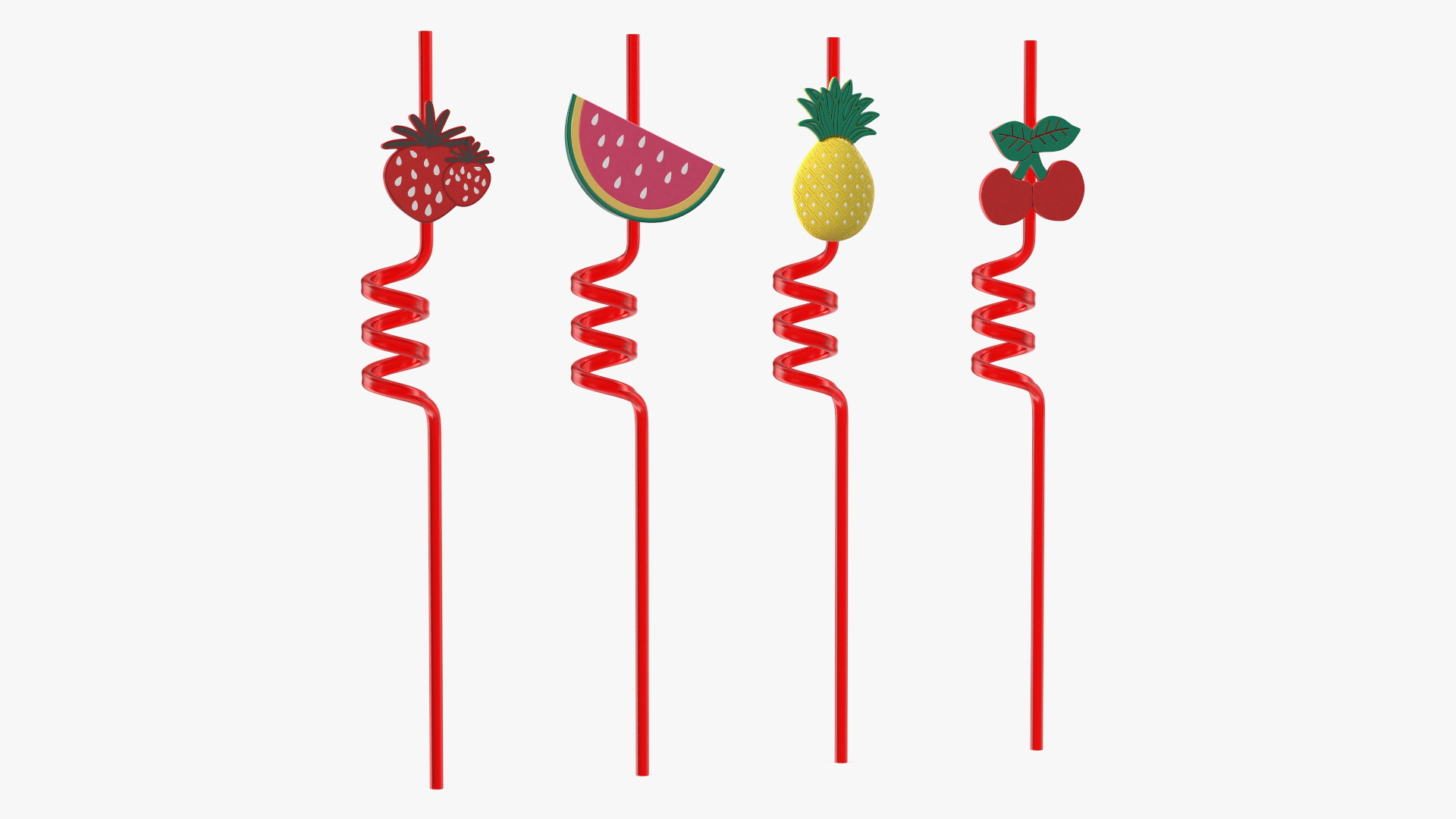 Red Plastic Straws with Fruit Tags 3D model