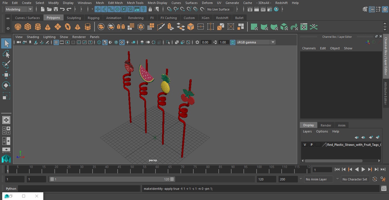 Red Plastic Straws with Fruit Tags 3D model