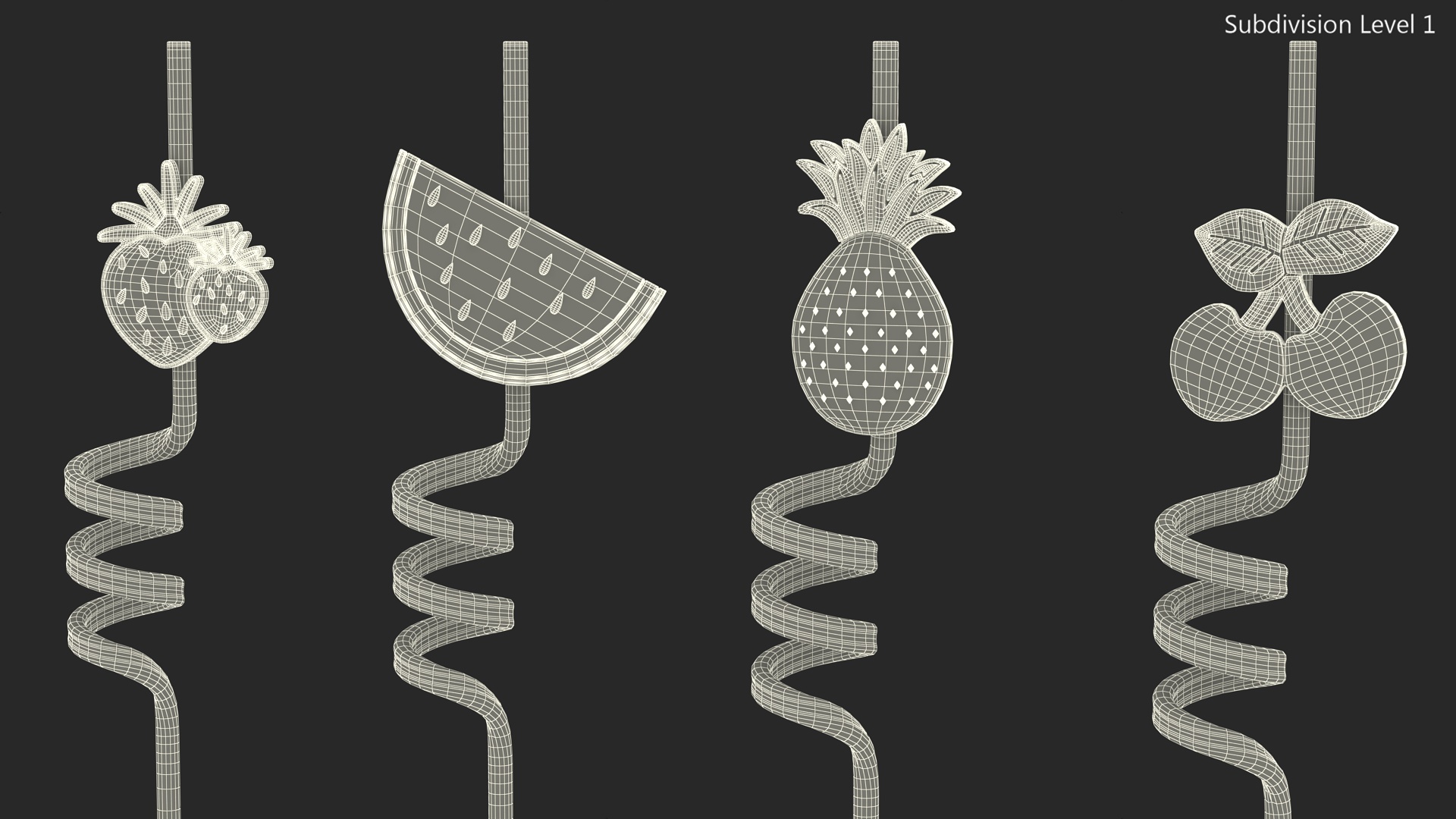Red Plastic Straws with Fruit Tags 3D model