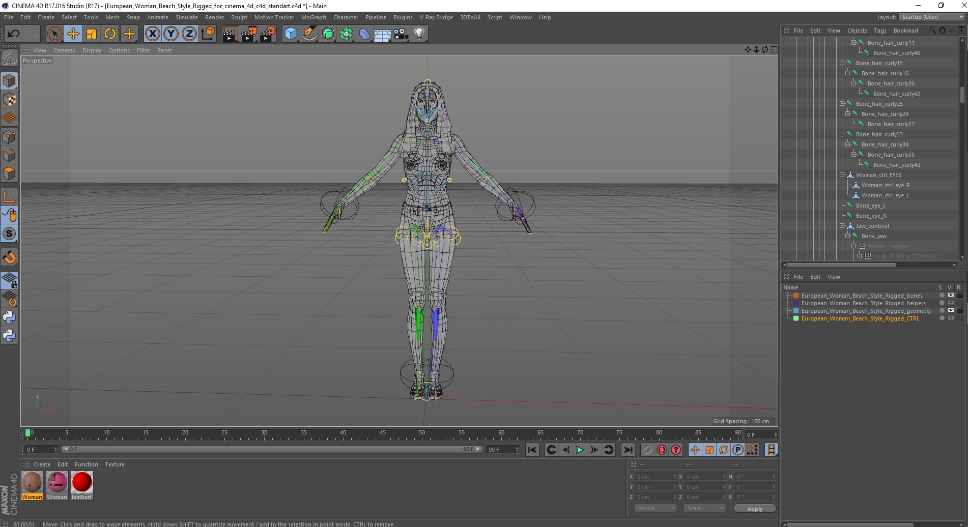 European Woman Beach Style Rigged for Cinema 4D 3D