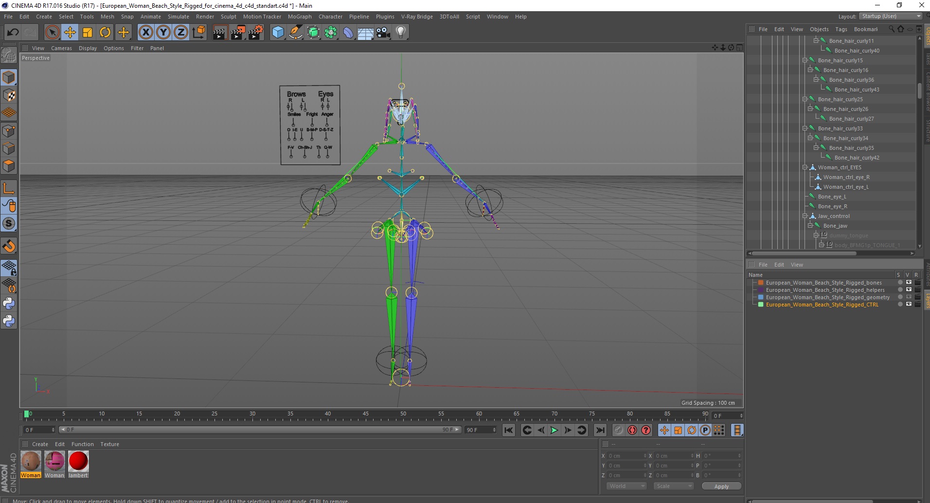 European Woman Beach Style Rigged for Cinema 4D 3D