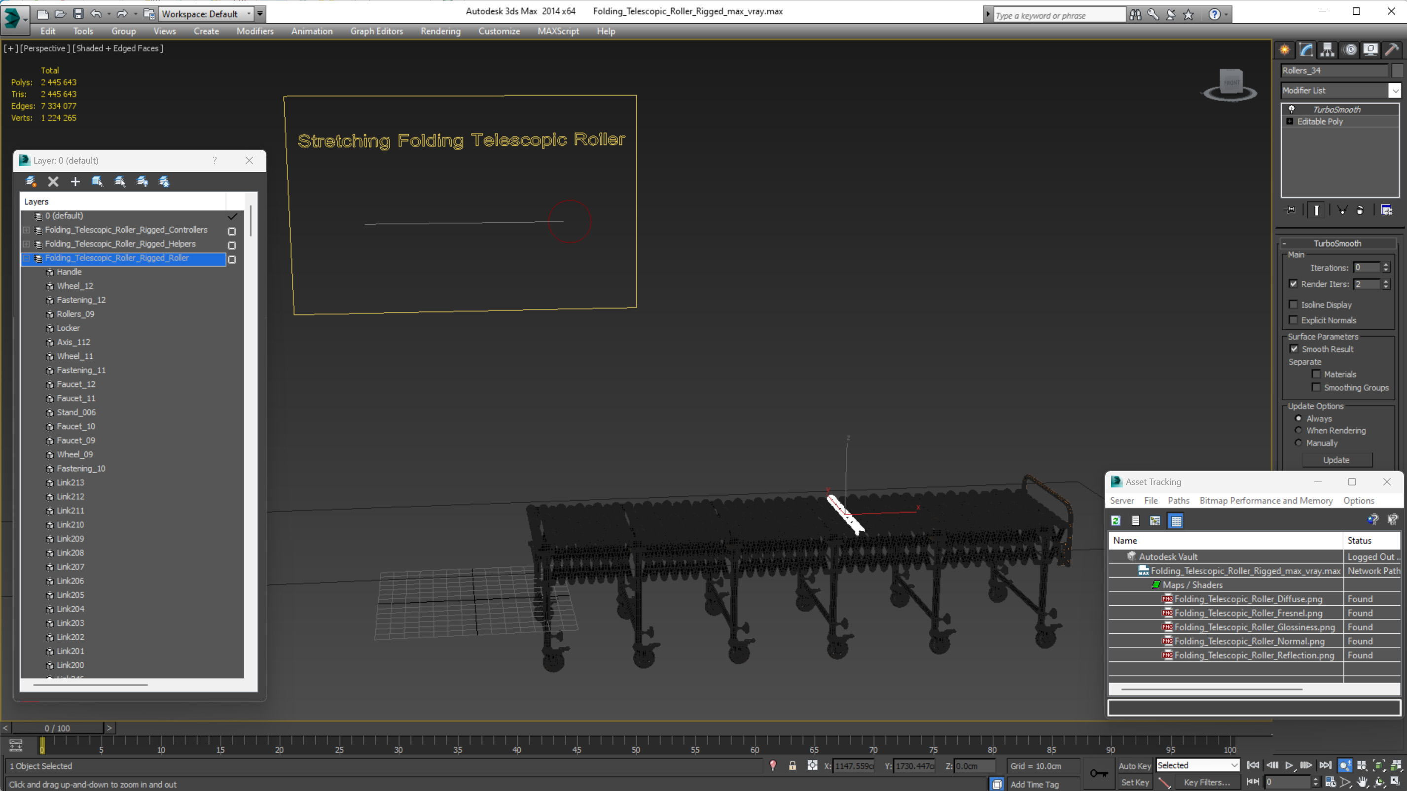 Folding Telescopic Roller Rigged 3D