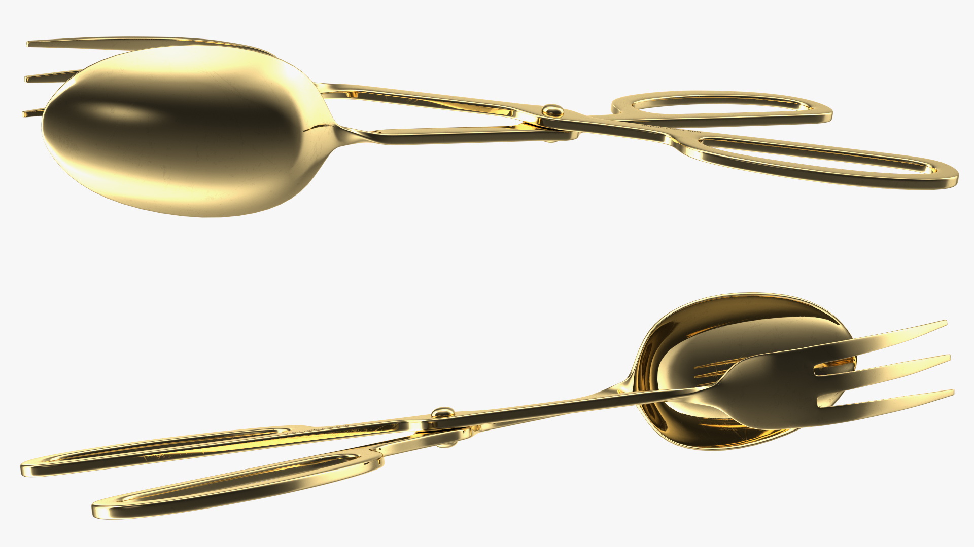 3D Scissor Serving Tongs with Fork and Spoon Gold